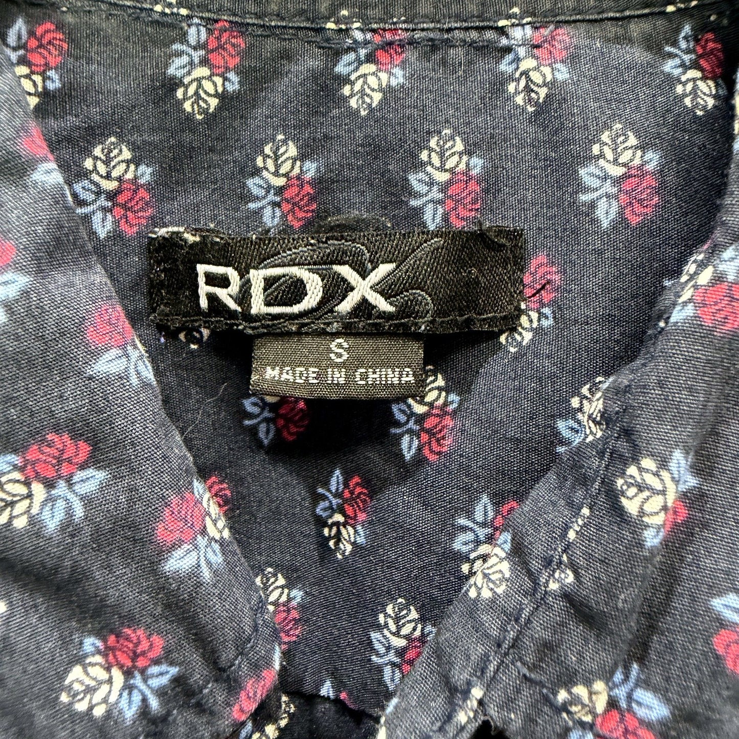 RDX Mens Button-Down Shirt Navy Blue Floral Print Short Sleeve Cotton Size S