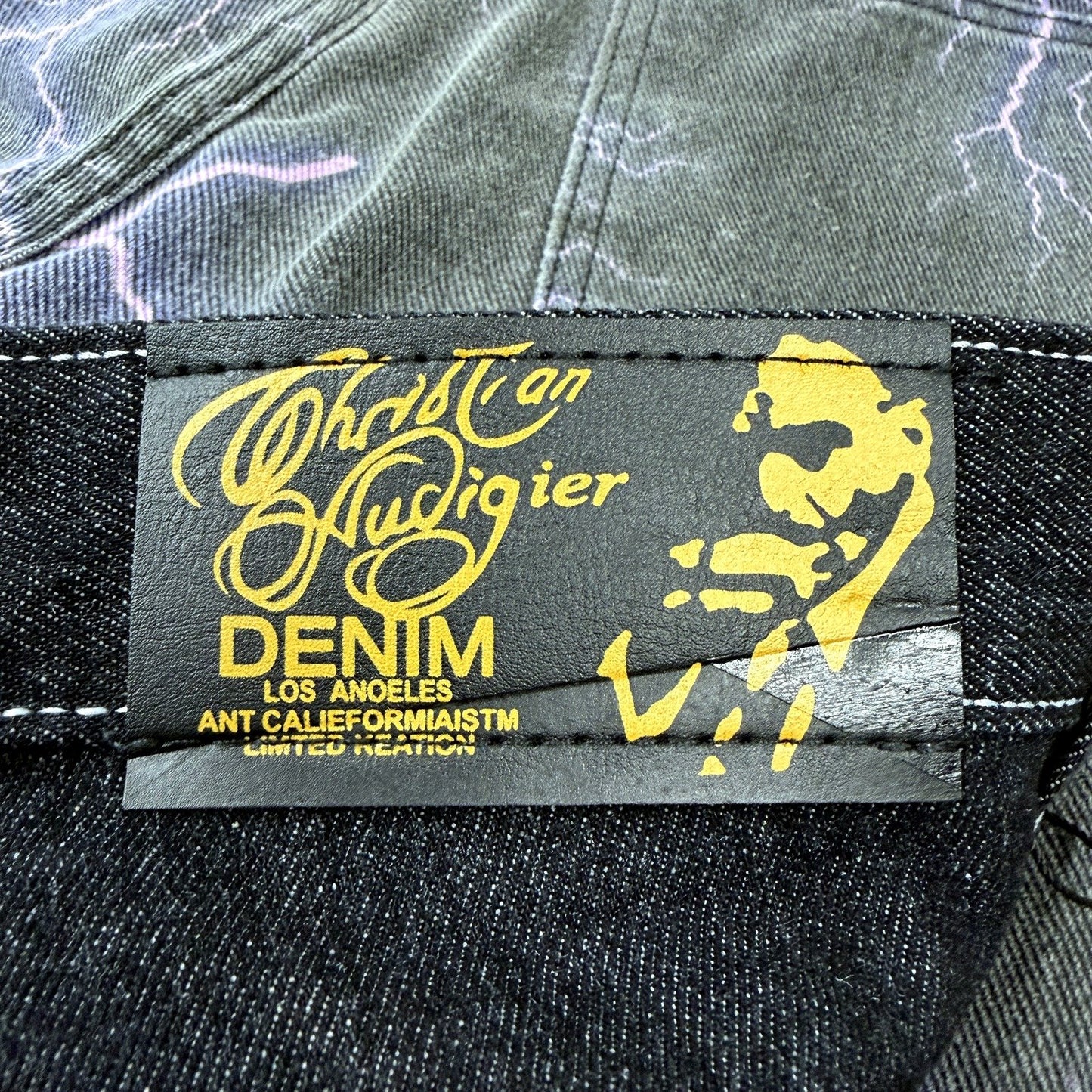 Christian Audigier Mens Black Denim Jeans Graphic Embellished Size 32L NEW