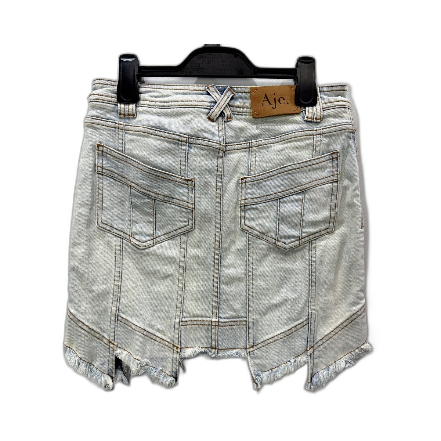 Aje Womens Denim Mini Skirt Light Blue Frayed Hem Button Front Size 10