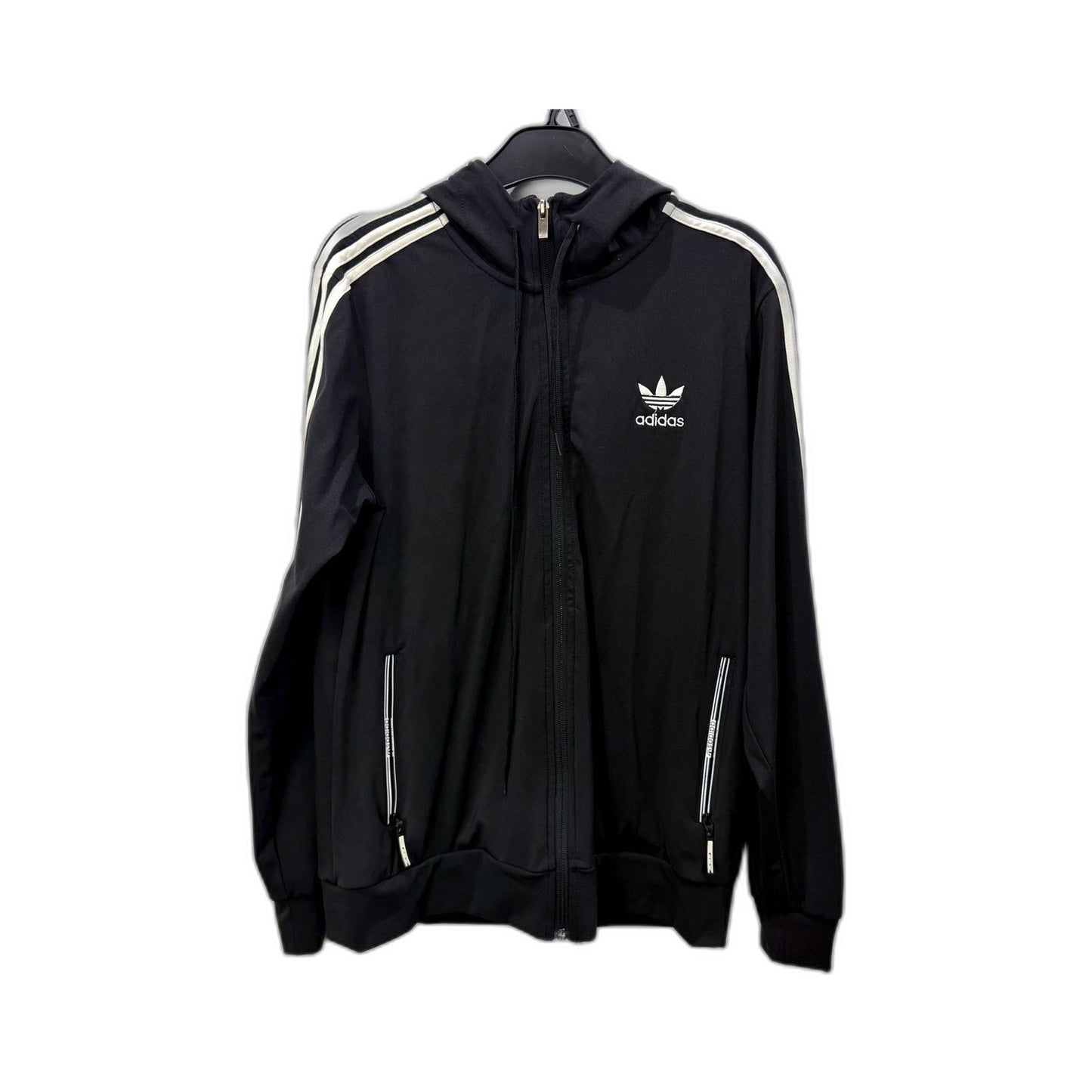 adidas Mens Black Striped Athletic Pullover Hoodie for Casual Wear in Size S