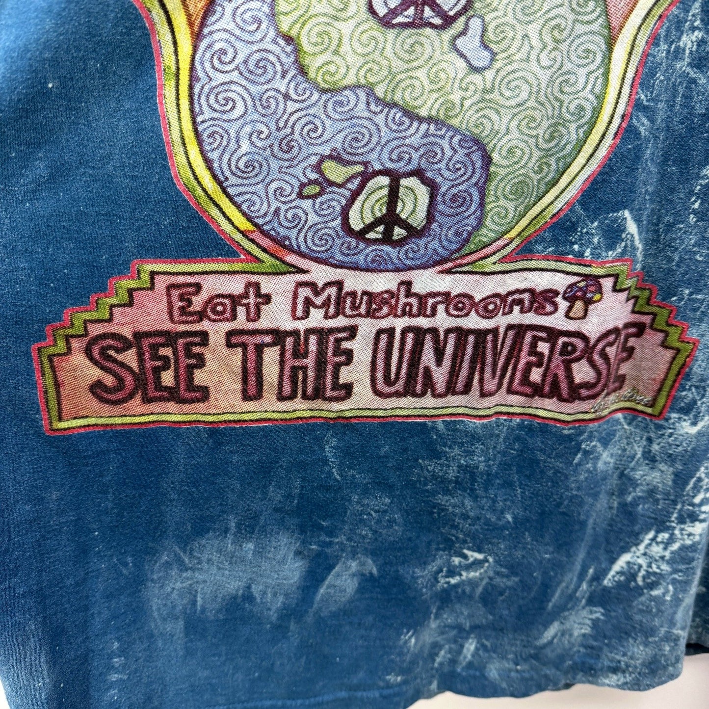 No Time Mens Vintage Style Tank Top Psychedelic Mushroom Print Blue Size L