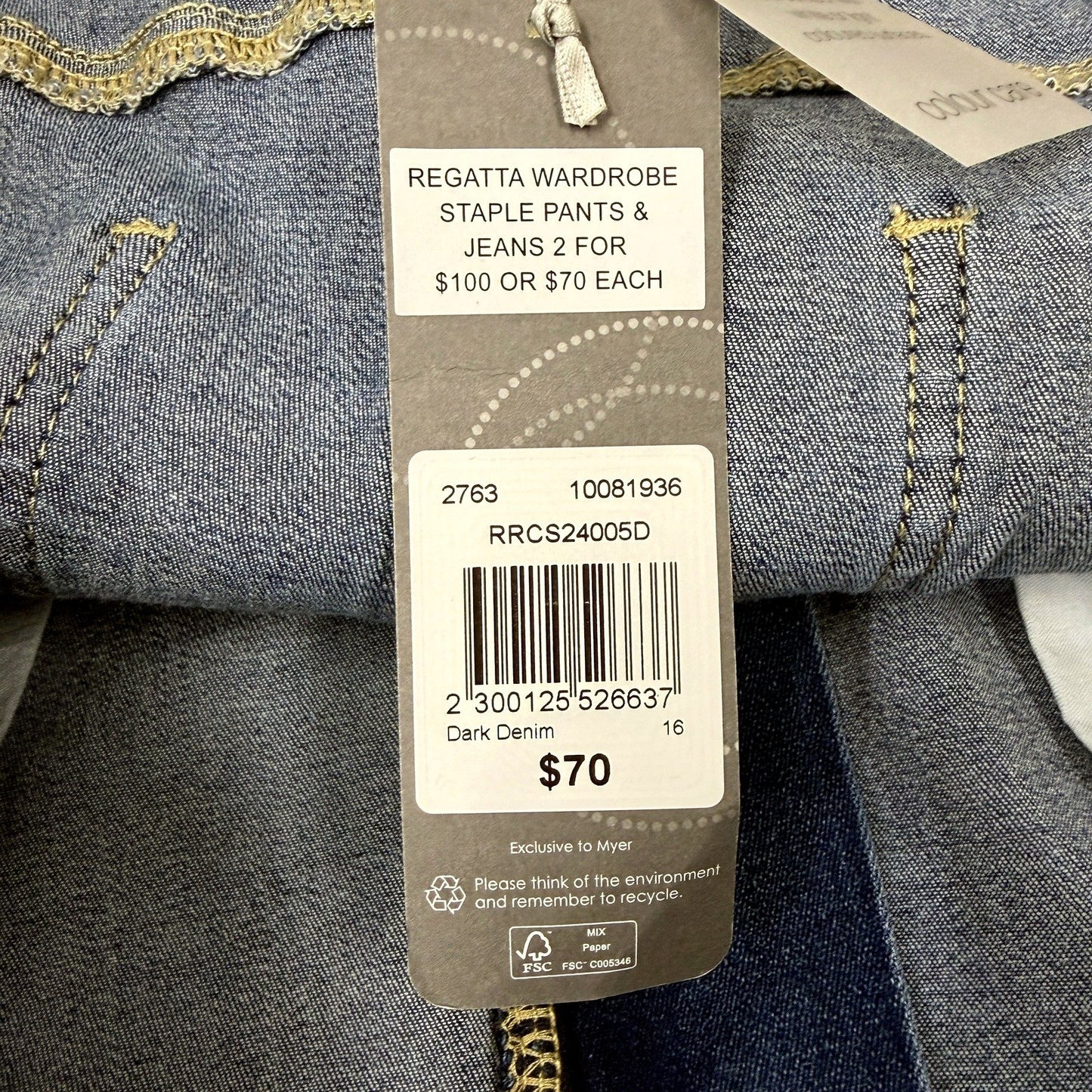 Regatta Wardrobe Womens Dark Denim Staple Pants Recycled Cotton Size 16 NEW