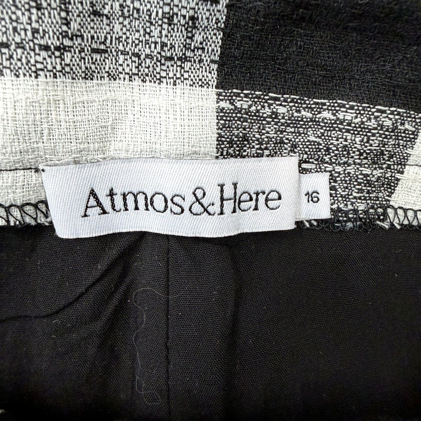 Atmos & Here Womens Plaid Pants in Black and White Checkered, Size 16