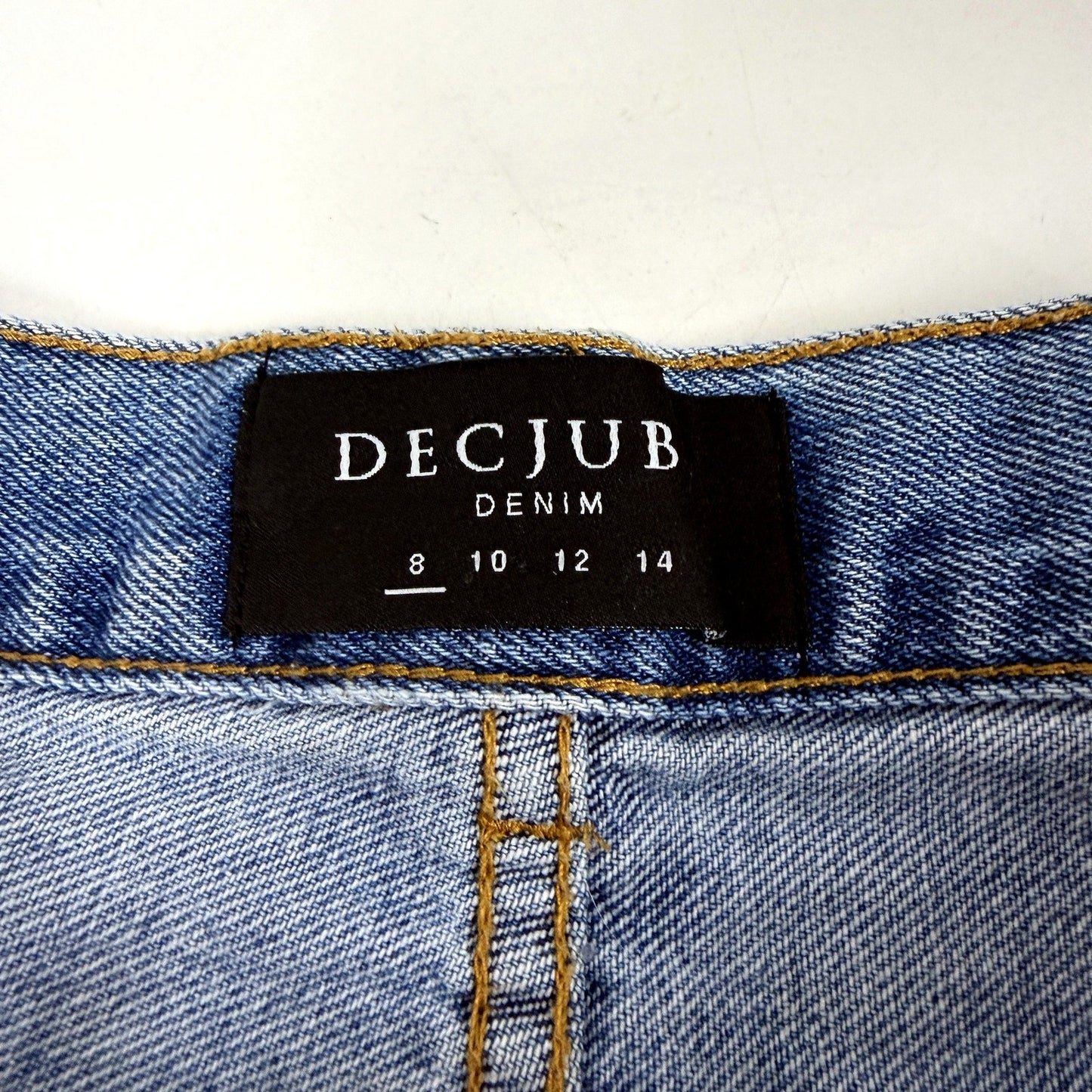 Decjub Womens Distressed Denim Skirt with Frayed Hem in Blue, Size 8