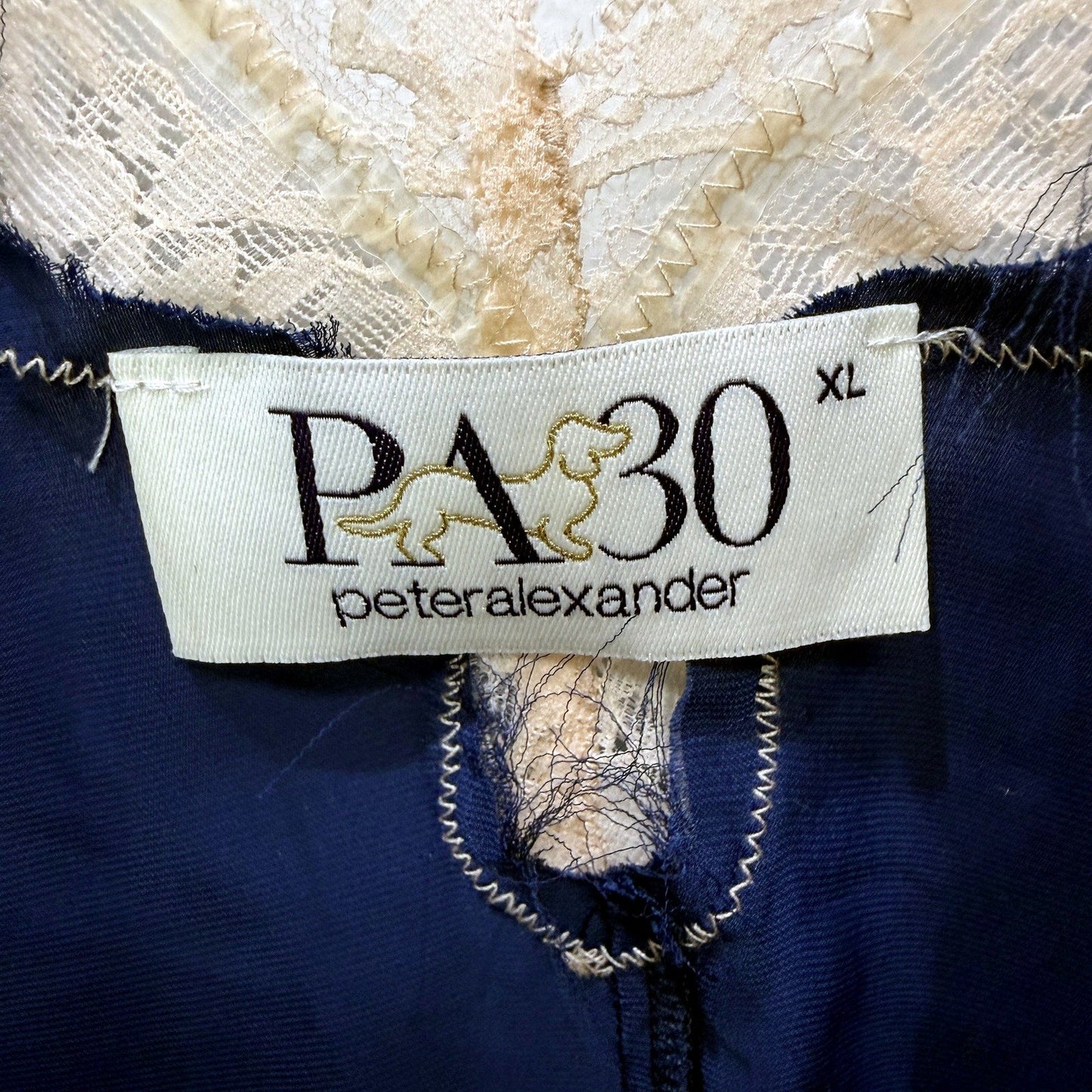 Peter Alexander Womens Navy Blue Lace Trim Satin Nightgown XL Size