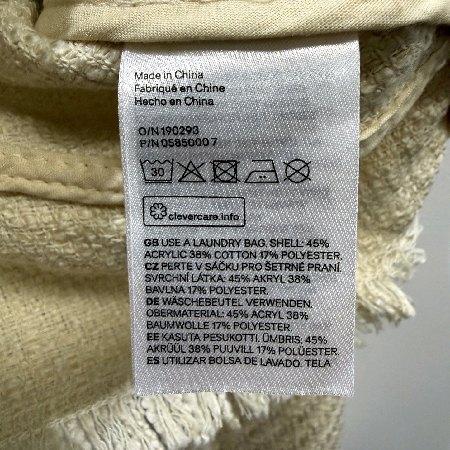 H&M Womens Textured Tweed Jacket with Frayed Beige Finish, Size 10