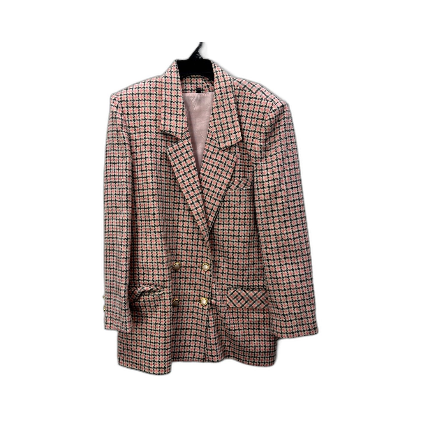 Plaid Womens Blazer Checkered Double Breasted Vintage Jacket Multi Color Size 48