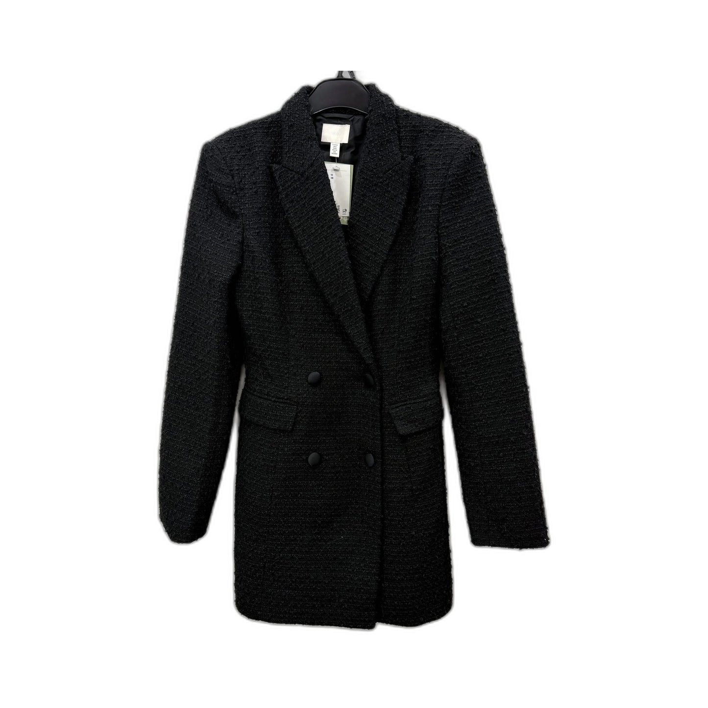H&M Womens Wool Blend Textured Double Breasted Black Coat Size S NEW