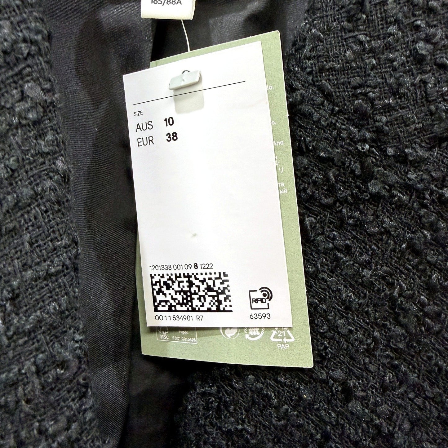 H&M Womens Wool Blend Textured Double Breasted Black Coat Size S NEW