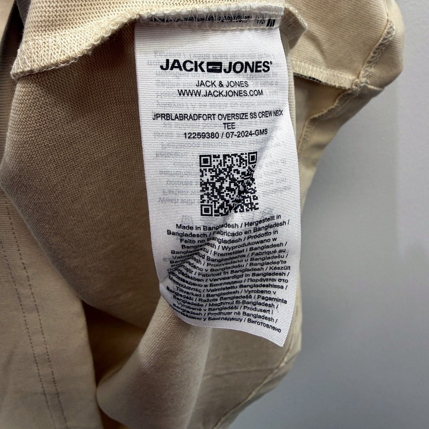 Jack & Jones Mens Oversized Crew Neck T-Shirt Cotton Summer Sand Size L NEW