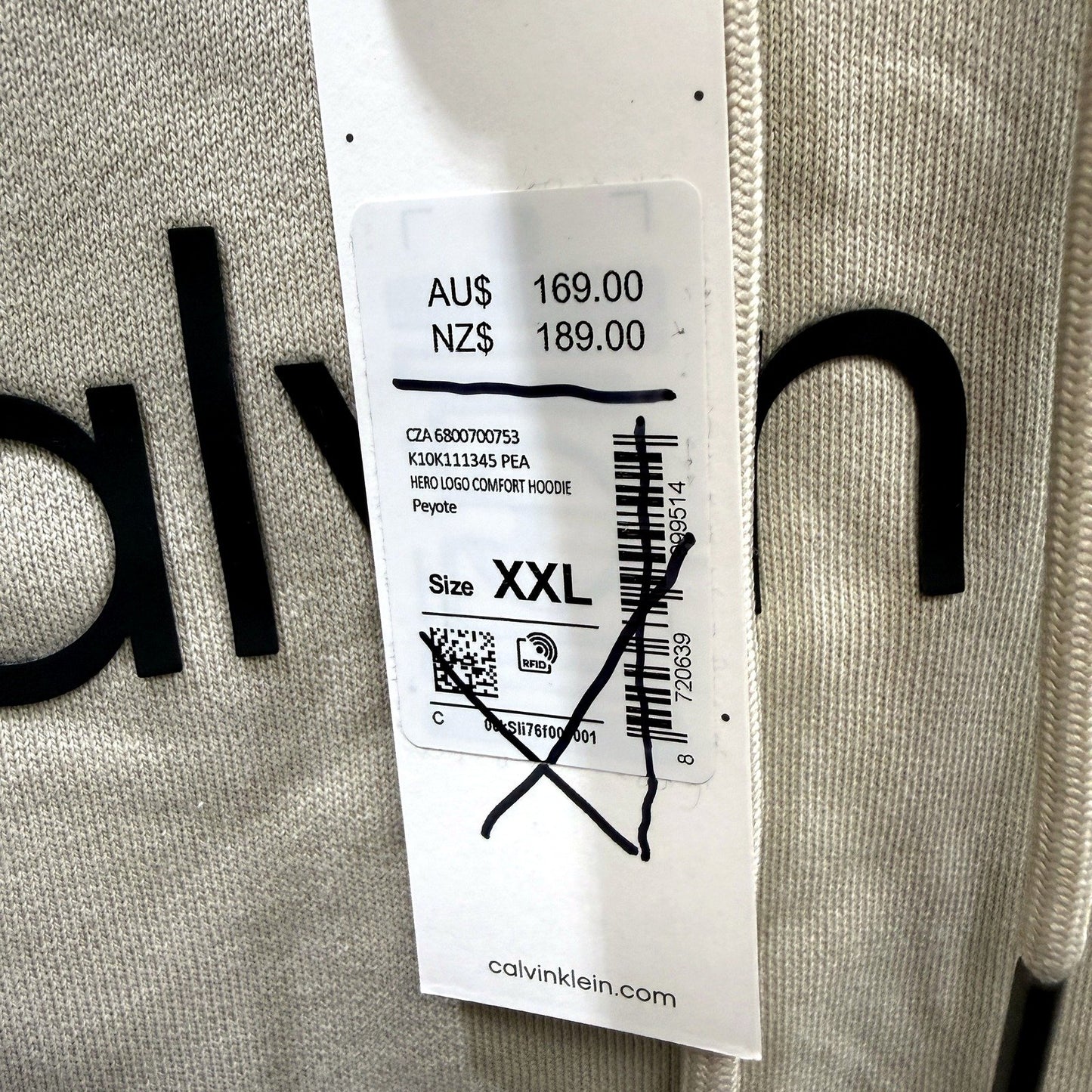 Calvin Klein Mens Comfort Pullover Hoodie in Beige, Size XXL NEW