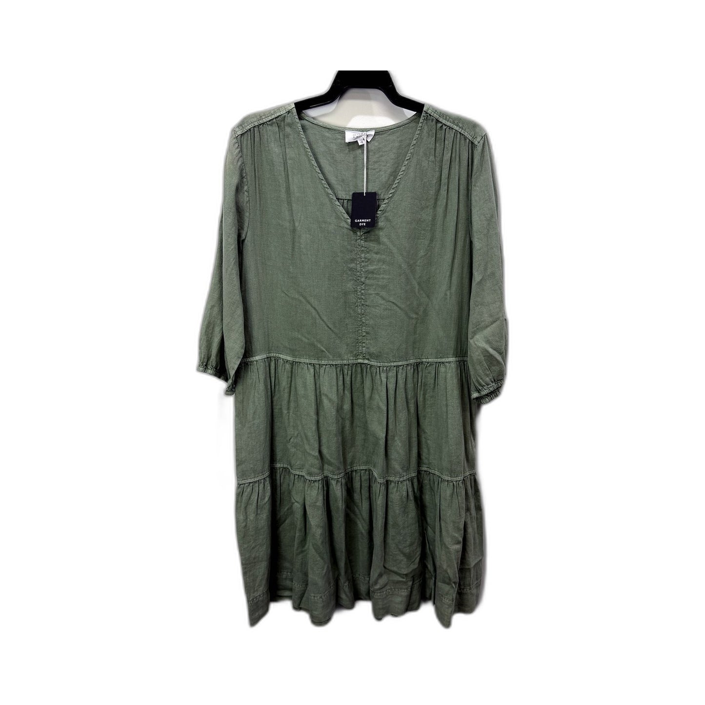 GNAR Womens Tiered Linen Viscose Puff Sleeve Dress in Sage Size 10 NEW