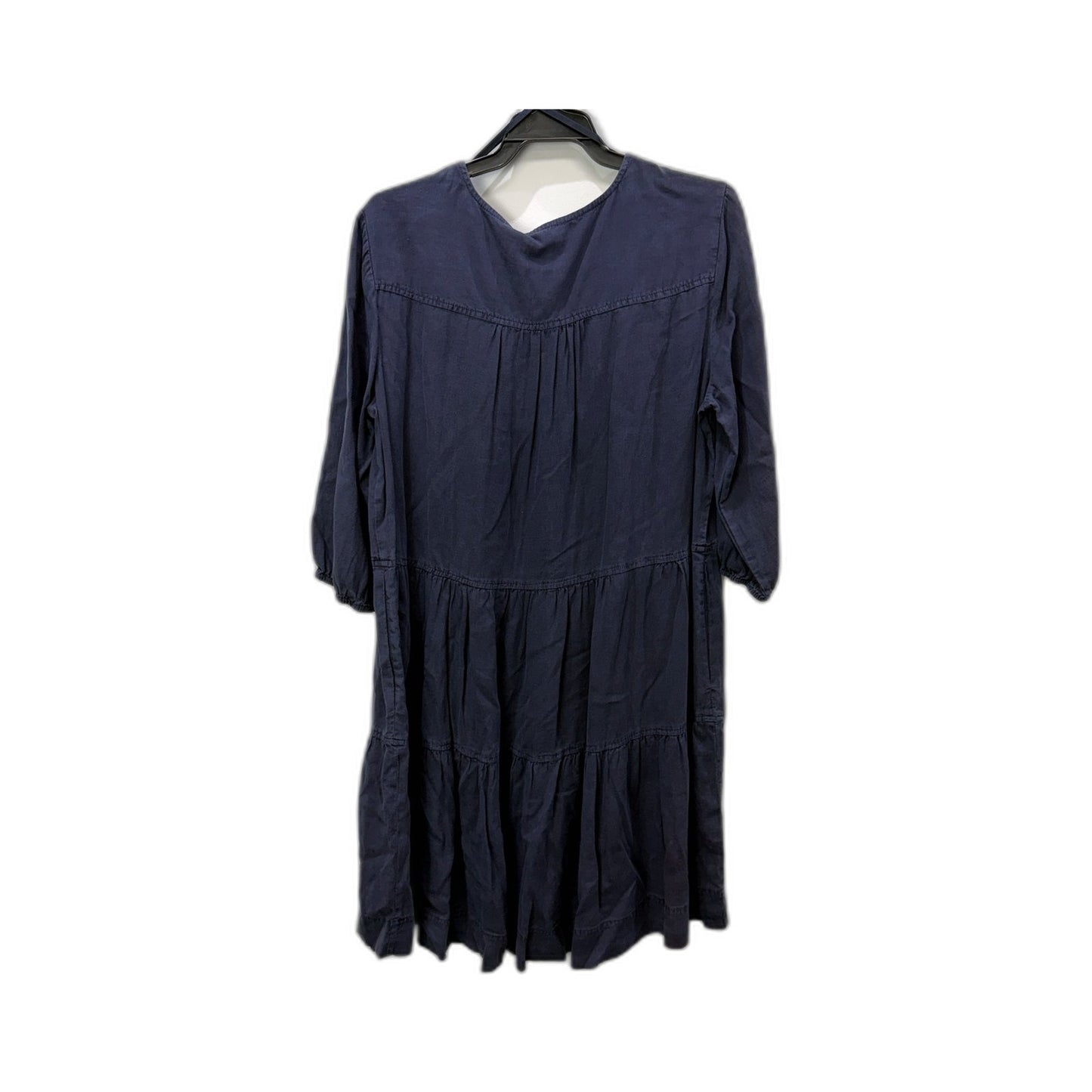 GRAD DENIM Womens Tiered Puff Sleeve Linen Viscose Navy Dress Size 10 NEW