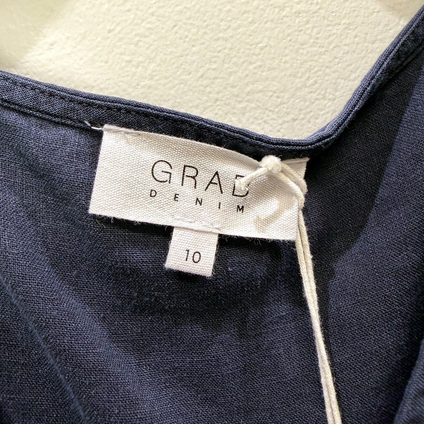 GRAD DENIM Womens Tiered Puff Sleeve Linen Viscose Navy Dress Size 10 NEW