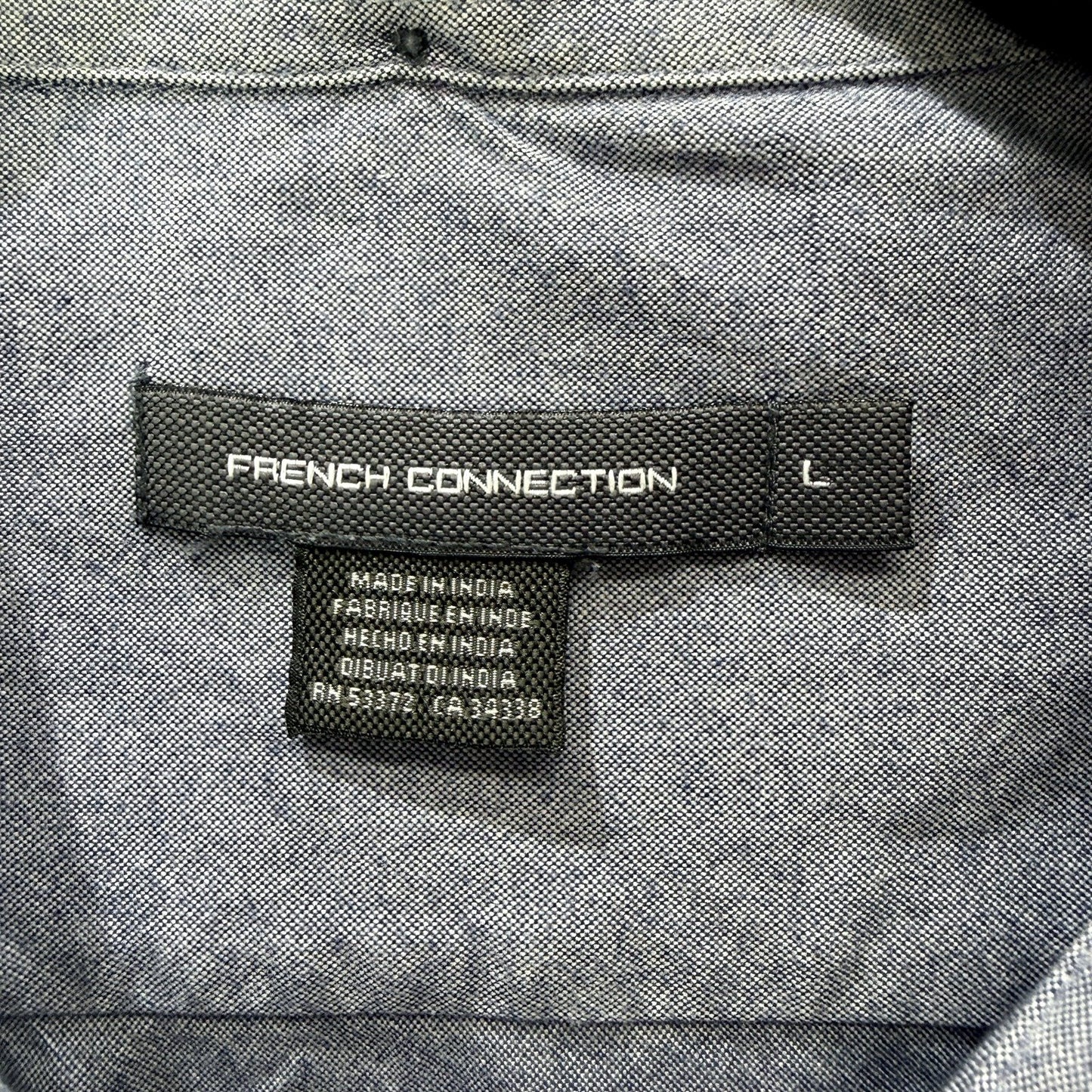 French Connection Mens Gray/Blue Button-Down Shirt, 100% Cotton, Size L