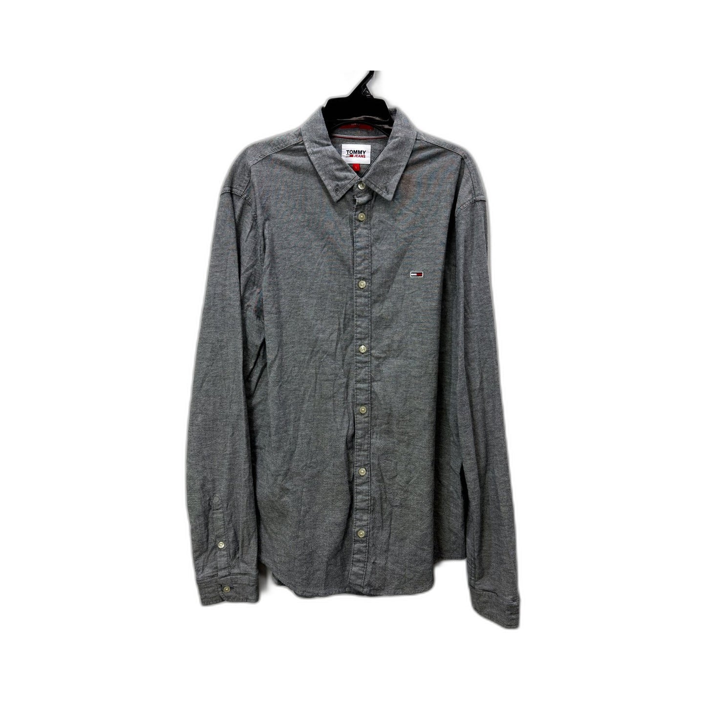 Tommy Jeans Mens Gray Slim Fit Button-Down Shirt Size L
