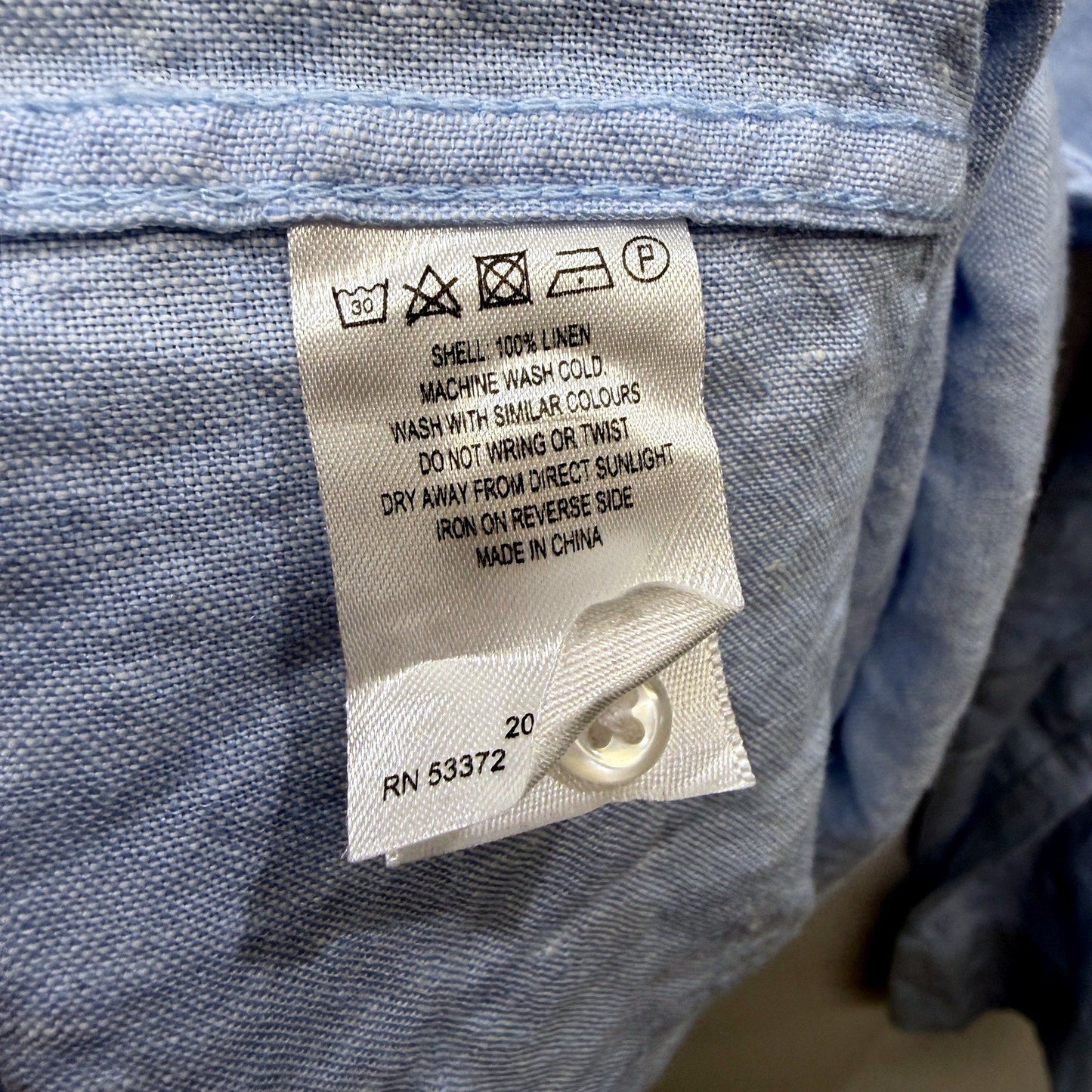 French Connection Mens Light Blue Button-Down Linen Shirt, XL Size