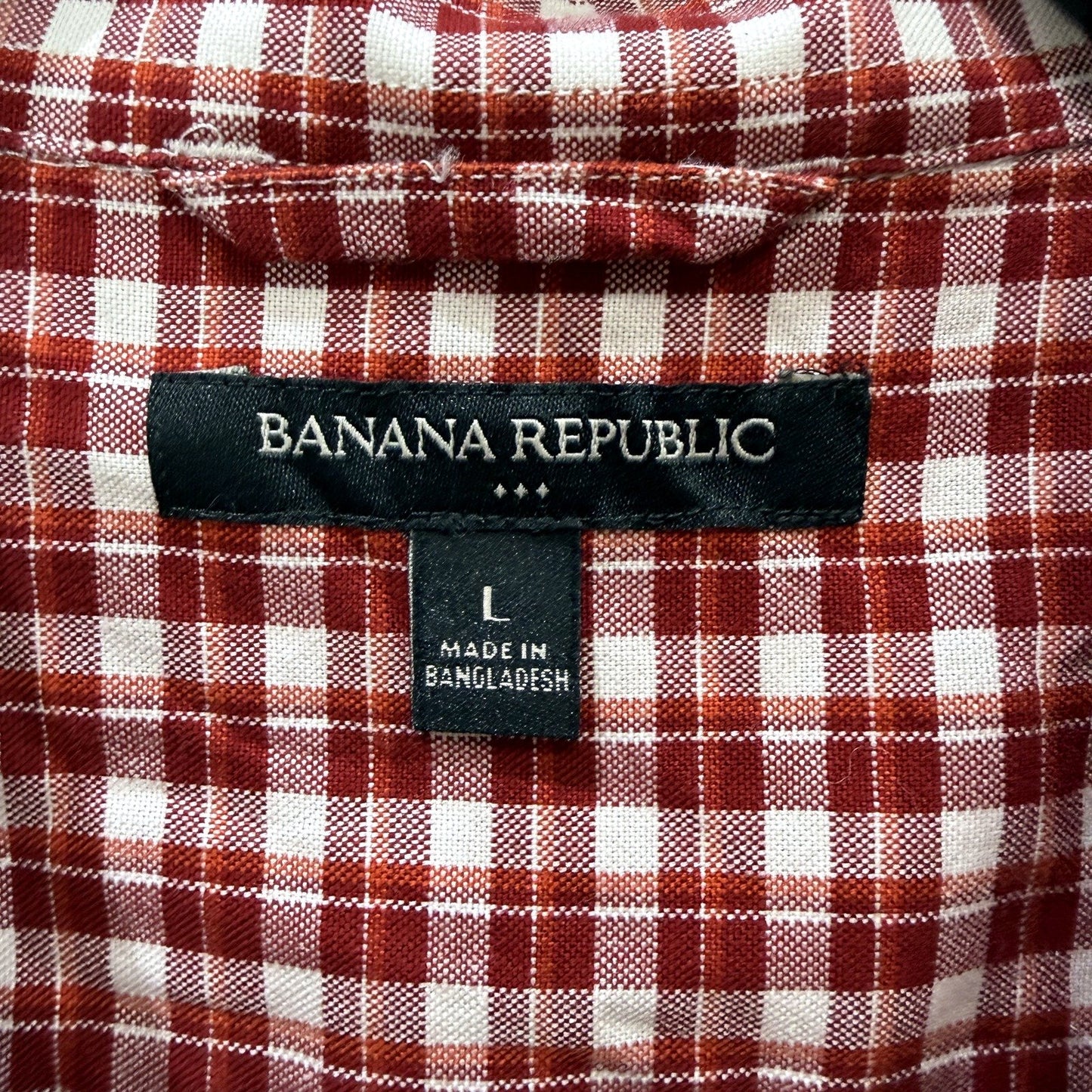 Banana Republic Mens Plaid Button-Down Shirt Red and White Long Sleeve Size L