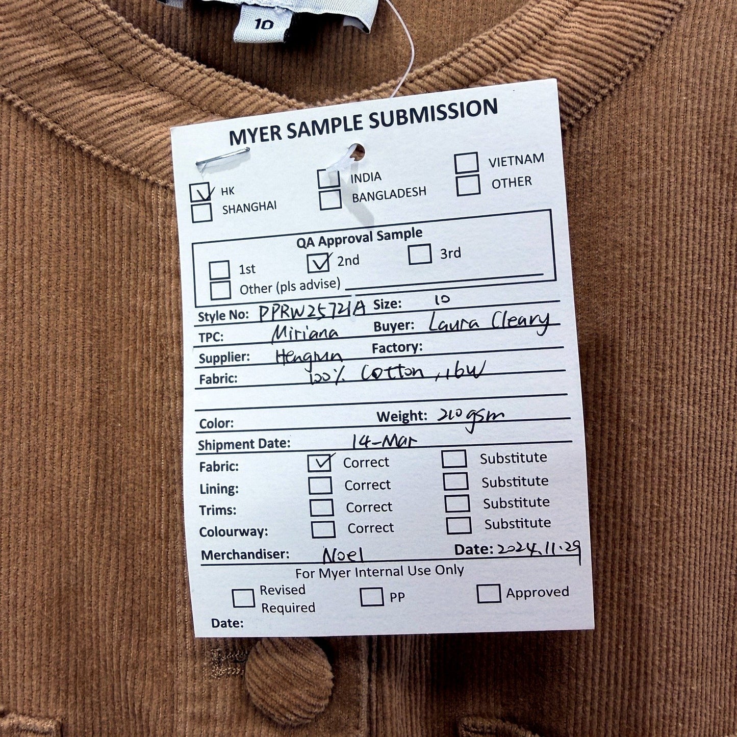 Piper Womens Brown Corduroy Lightweight Button-Up Dress by - Size 10 NEW