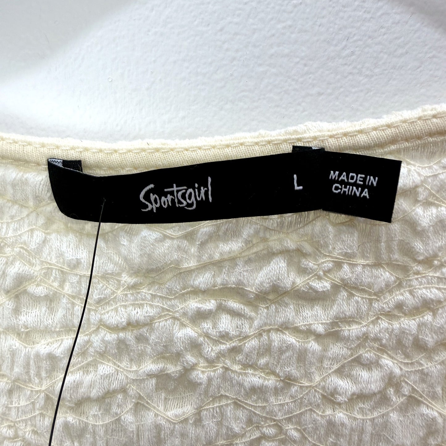 Sportsgirl Womens Puff Sleeve Ruffle Hem Pullover Blouse in Cream, Size L NEW