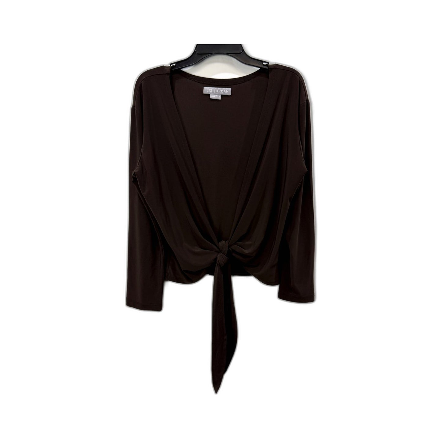 Liz Jordan Womens Tie Front Blouse in Brown, Casual Lightweight Size M NEW