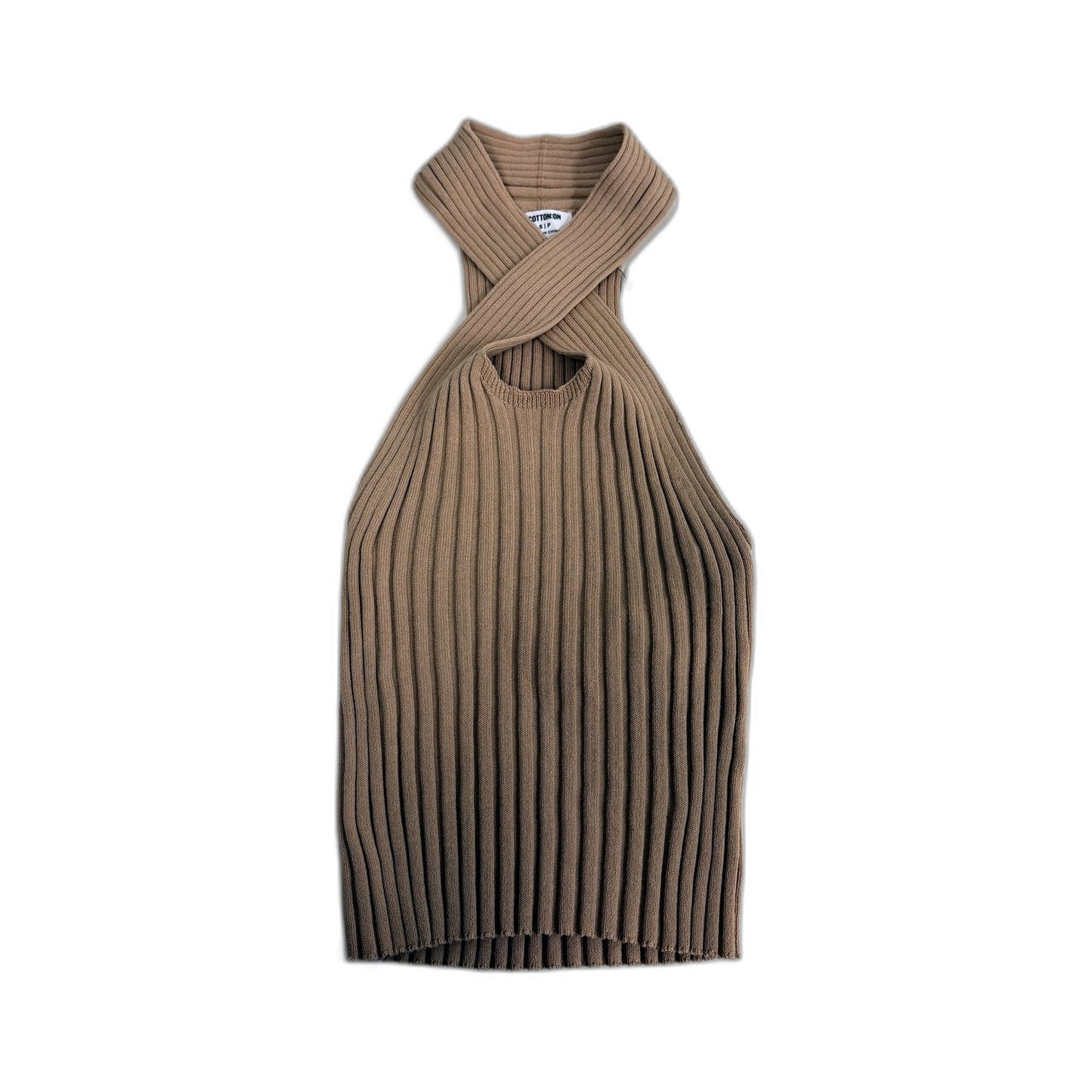Cotton On Womens Ribbed Knit Cross Strap Singlet Dress in Fawn, Size S NEW