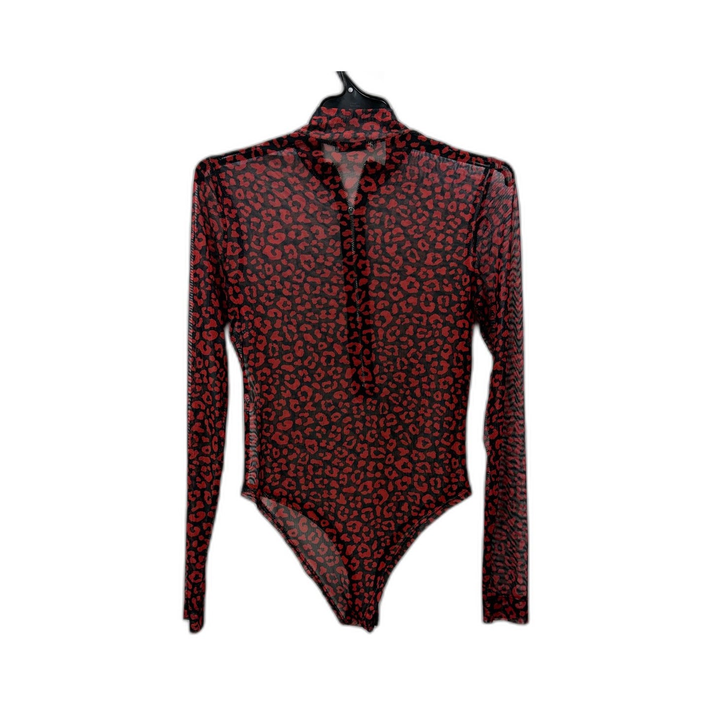 Cotton On Womens Leopard Print Bodysuit Long Sleeve Red Black Size XS/PP