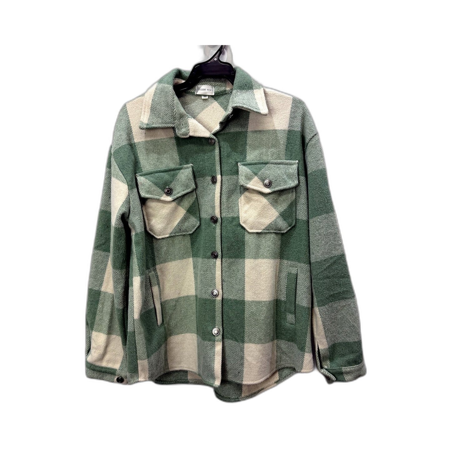 Desert Fox Womens Green Beige Plaid Flannel Jacket for Outdoor Wear Size M
