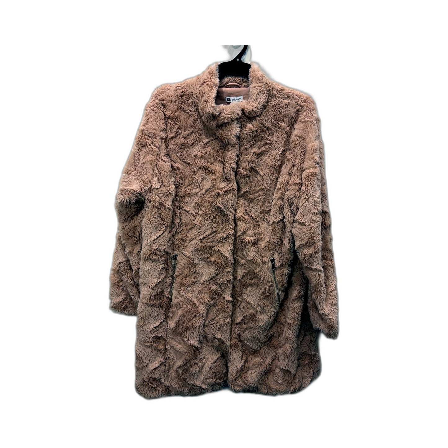 Rockmans Womens Faux Fur Coat - Fuzzy Warm Pink Winter Jacket, Size 16