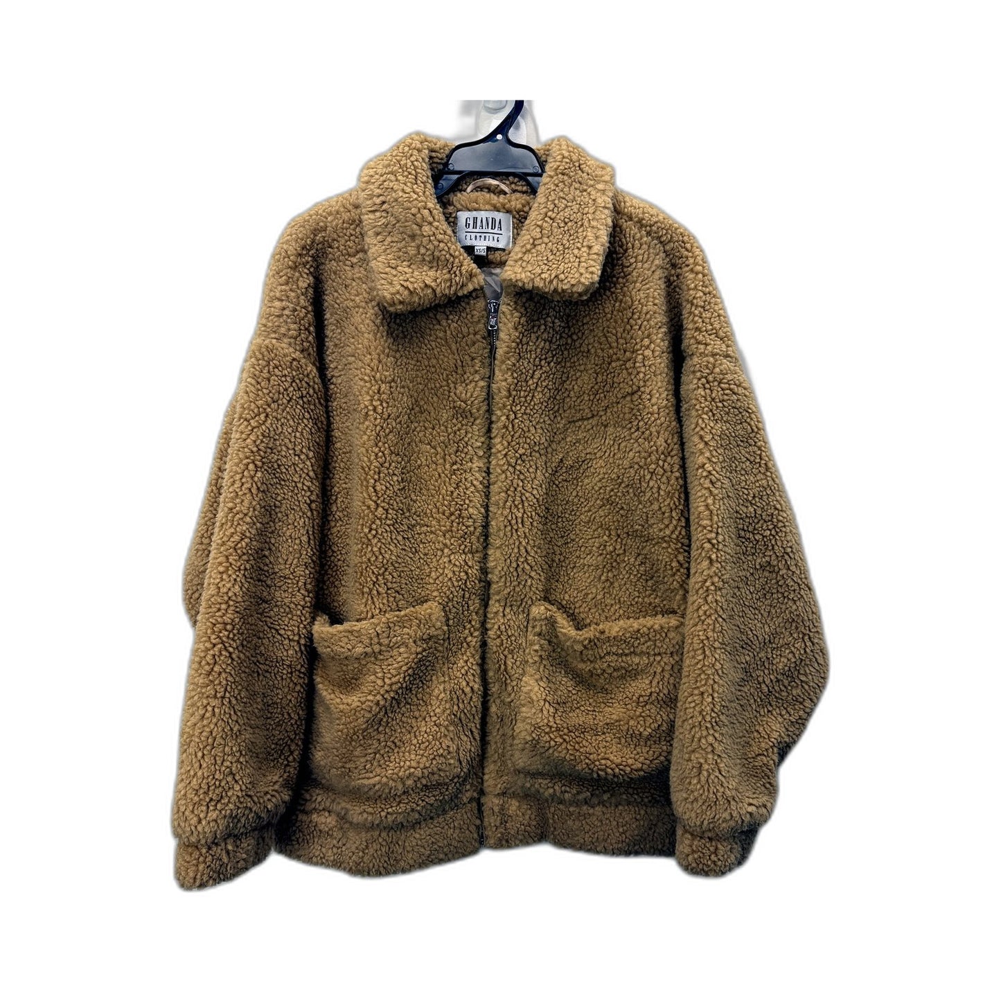 Ghanda Womens Teddy Coat Pullover Sweatshirt Sherpa Fleece Tan/Brown Size XS/S