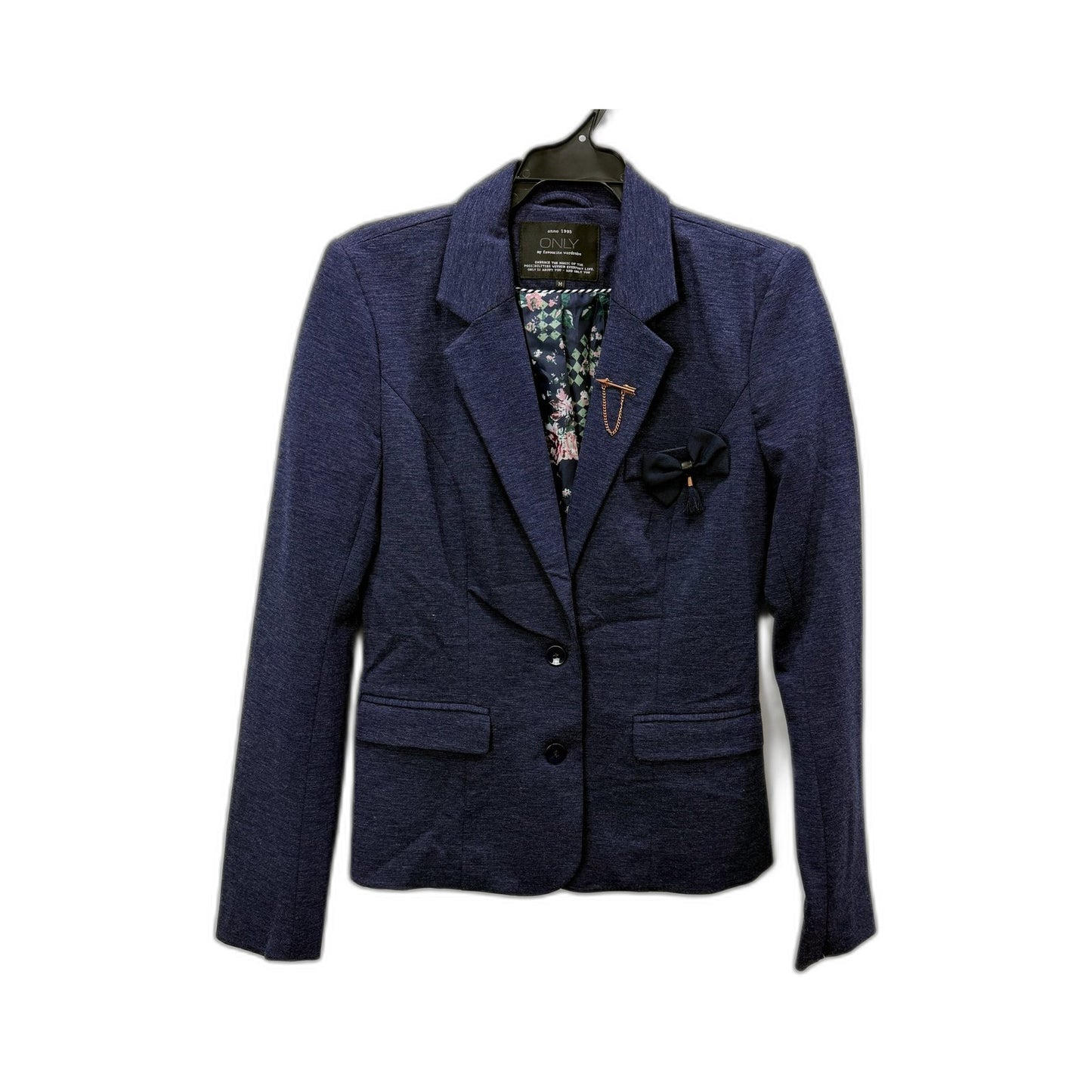 Only Womens Navy Blue Floral Chain Embellished Blazer Jacket Size M