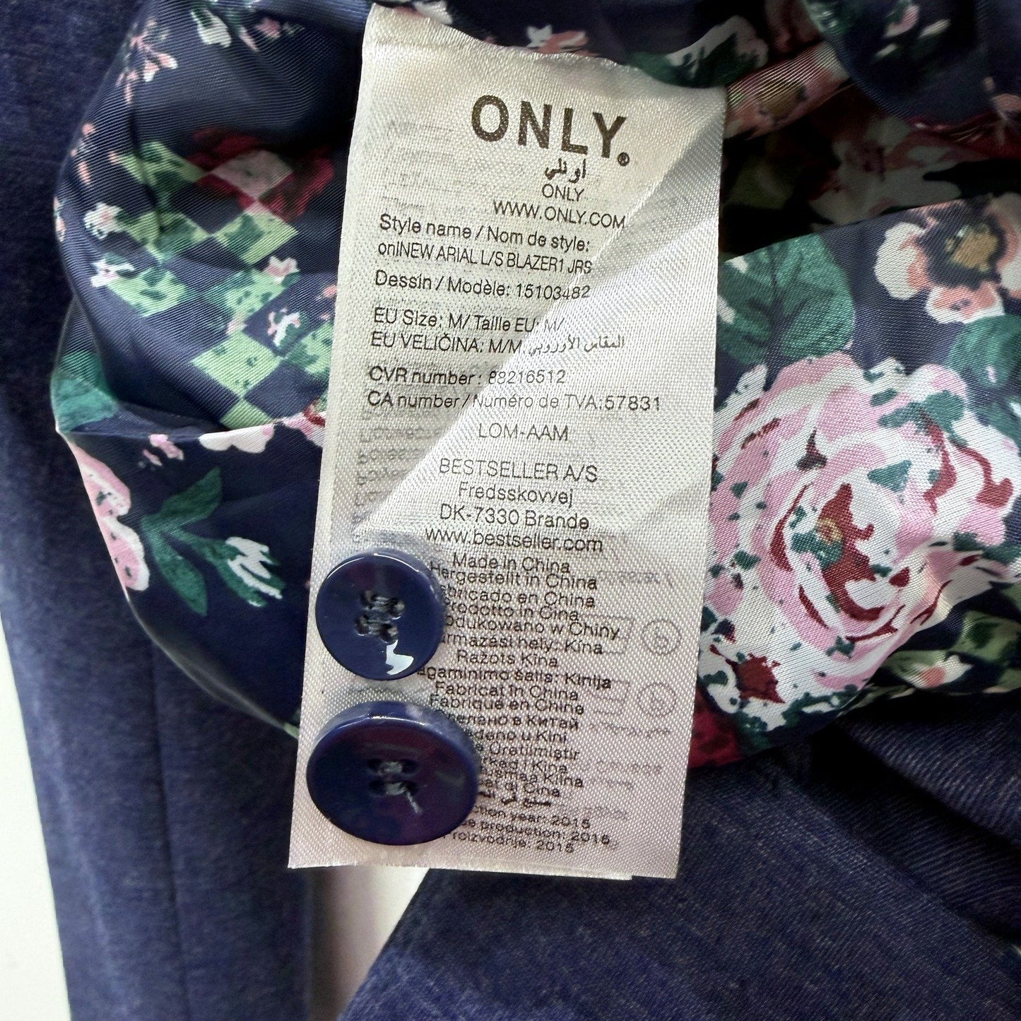 Only Womens Navy Blue Floral Chain Embellished Blazer Jacket Size M