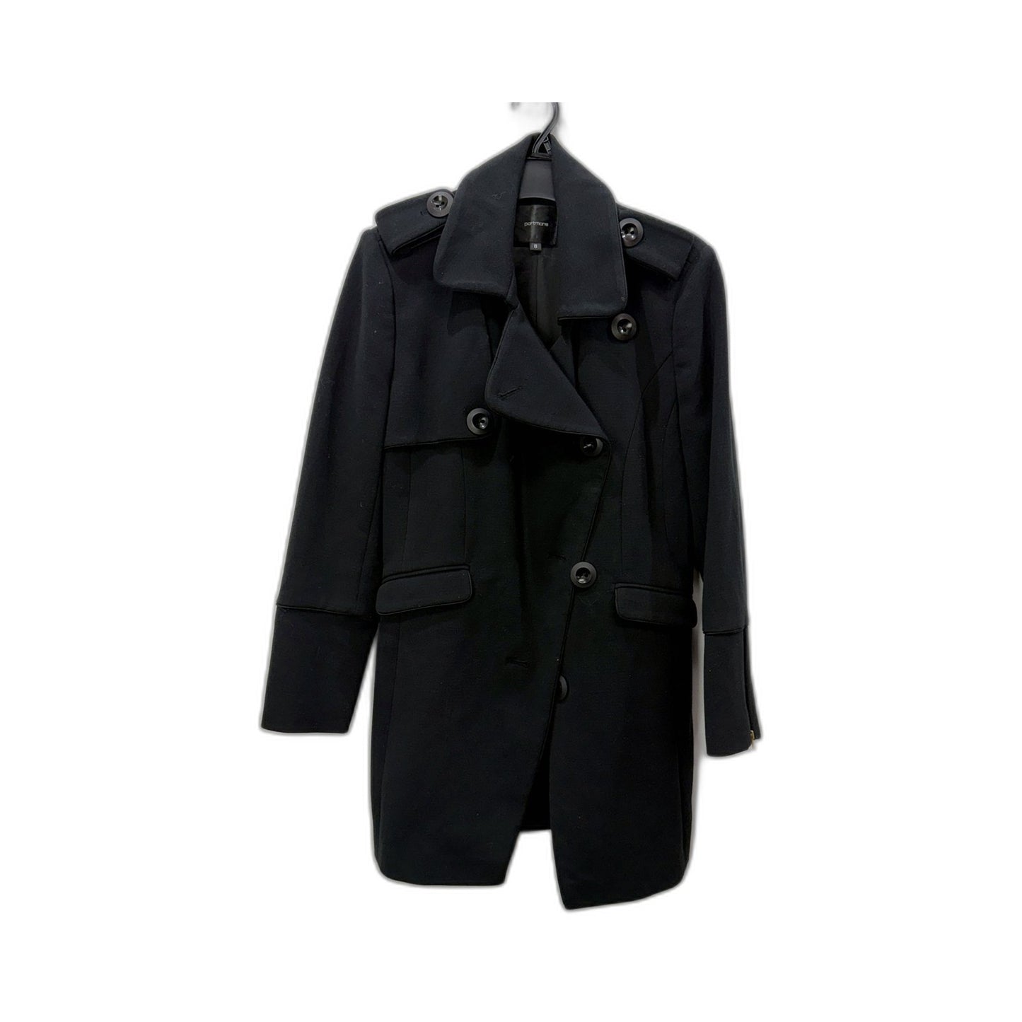 Portmans Womens Wool Blend Double Breasted Belted Coat in Black Size 8