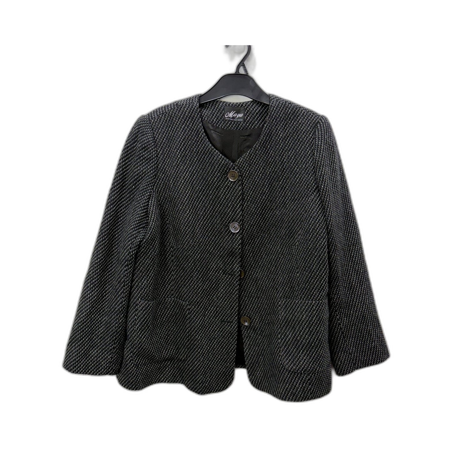 Maya Womens Textured Wool Blend Blazer in Black and White by , Size Small