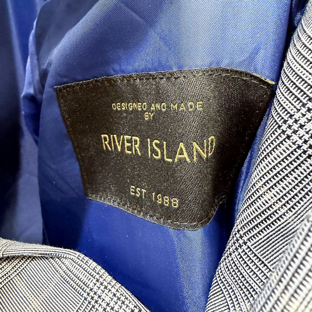 River Island Mens Gray Plaid Suit Jacket, Size 40R