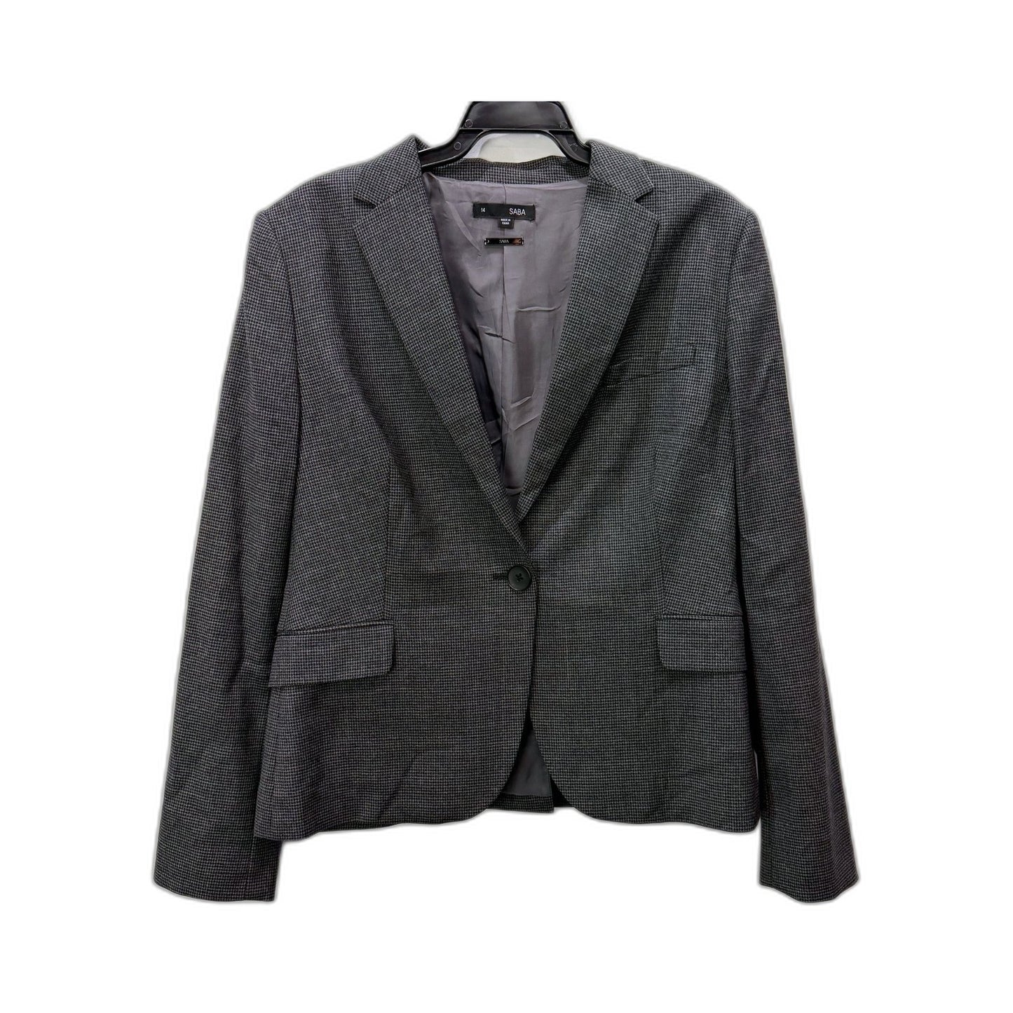 SABA Womens Gray Houndstooth Blazer - Business Casual Jacket Size 14 NEW