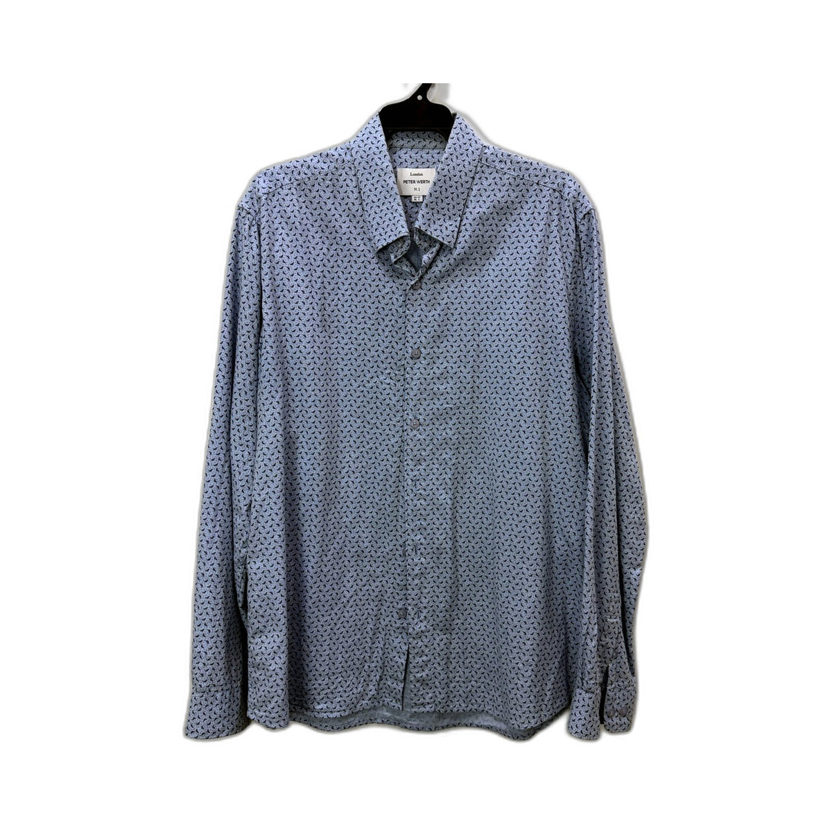 Peter Werth Mens Button-Down Shirt Paisley Cotton Blue and Black Size L