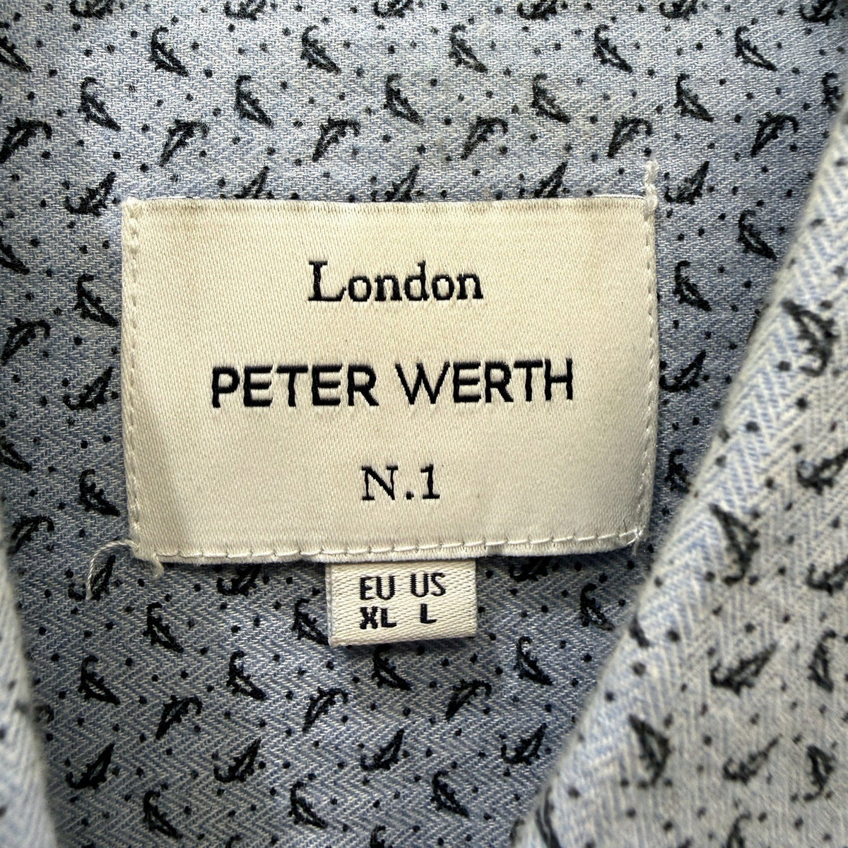 Peter Werth Mens Button-Down Shirt Paisley Cotton Blue and Black Size L