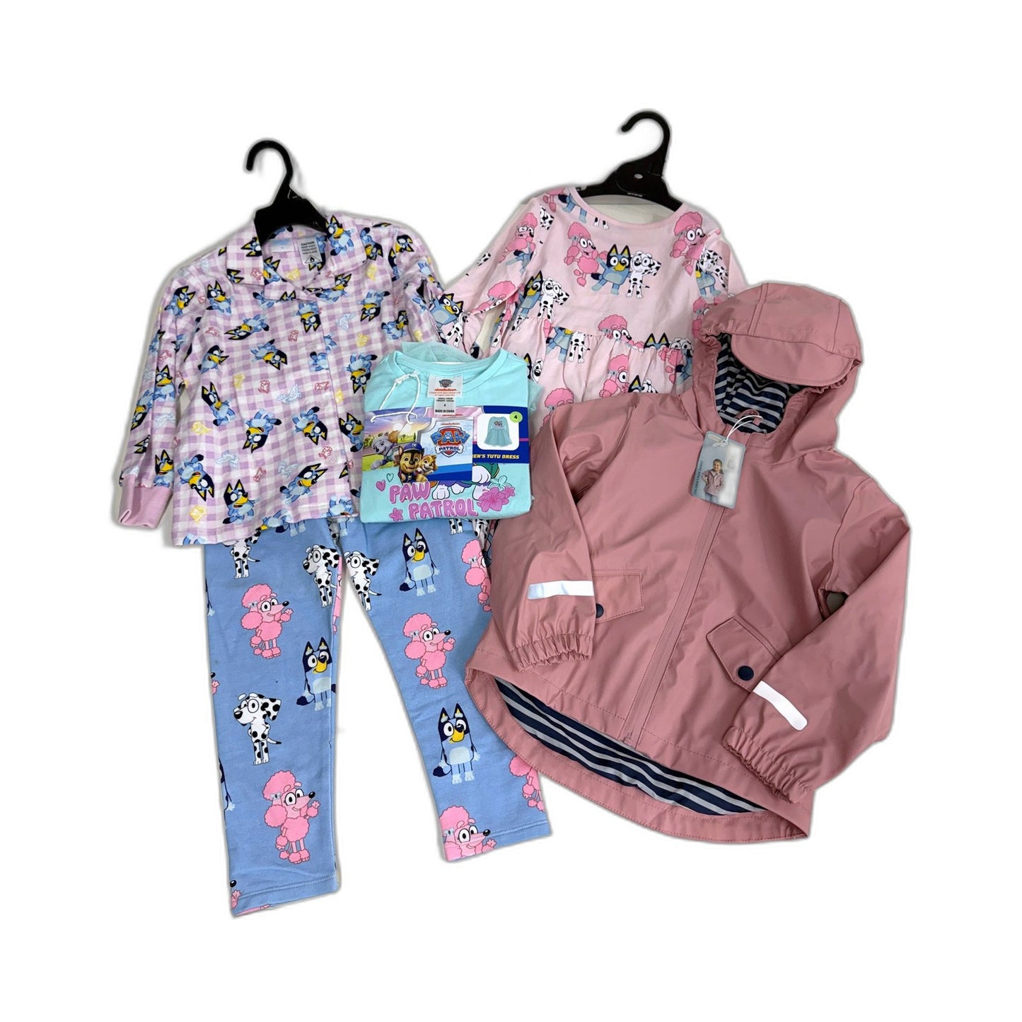 Bluey Girls Clothing Bundle: Dress, Top, Pants, Pajamas, Raincoat (Size 4) NEW