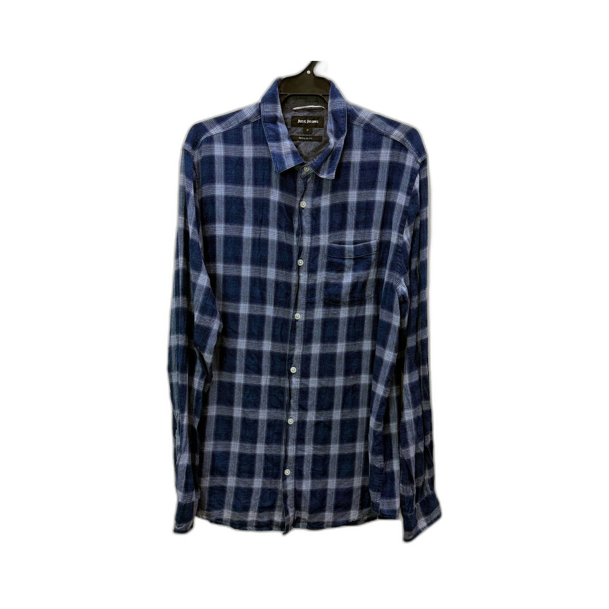 Just Jeans Mens Plaid Button-Down Shirt in Navy Blue & Gray, Size M