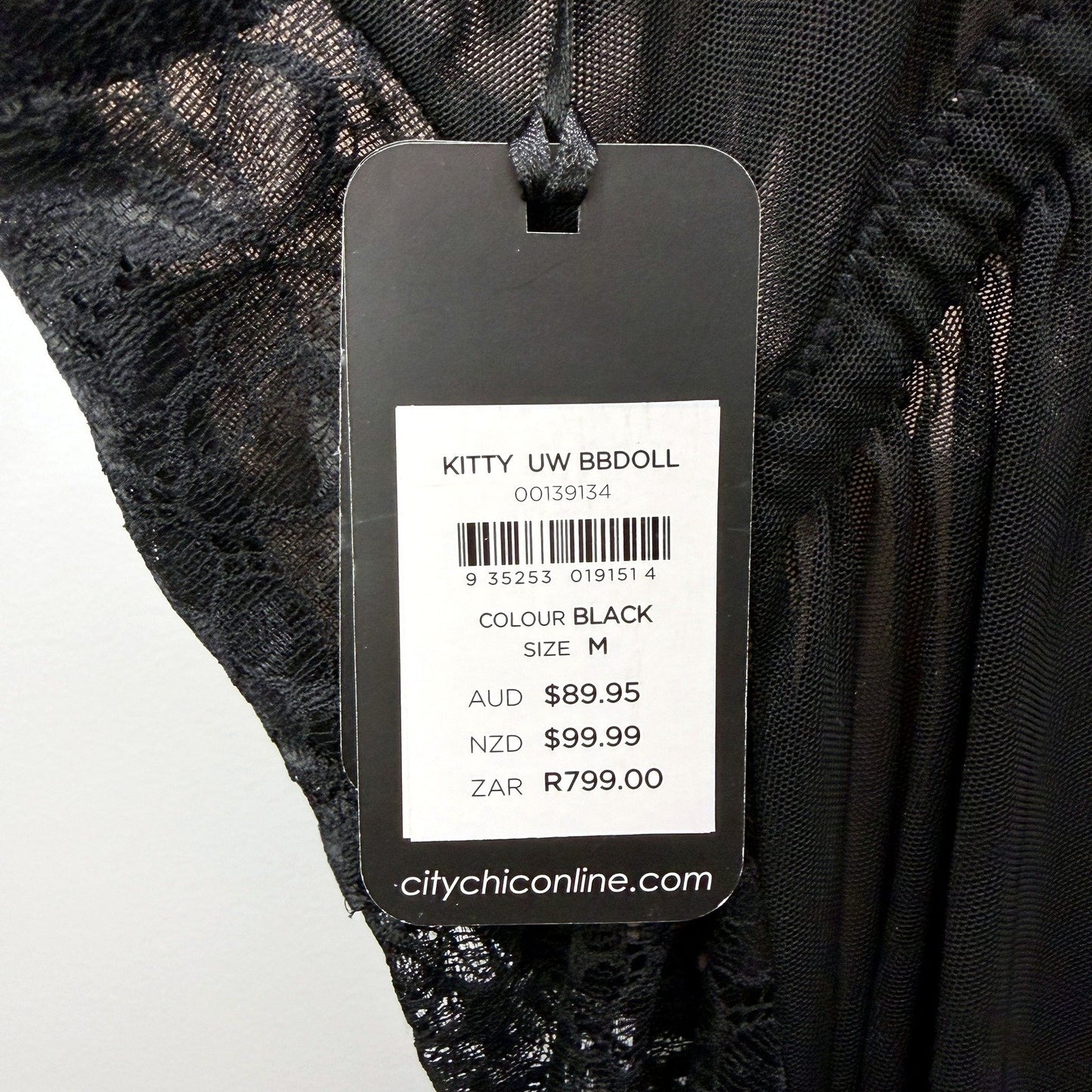 City Chic Boudoir Lingerie 2 Piece Set Womens in Black Lace Mesh, Size M NEW