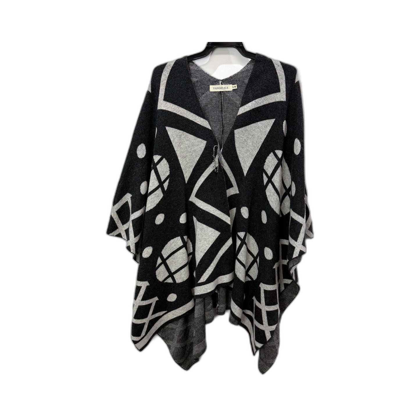 Vangelica Womens Soft Knit Poncho Sweater in Black and Gray for S/M