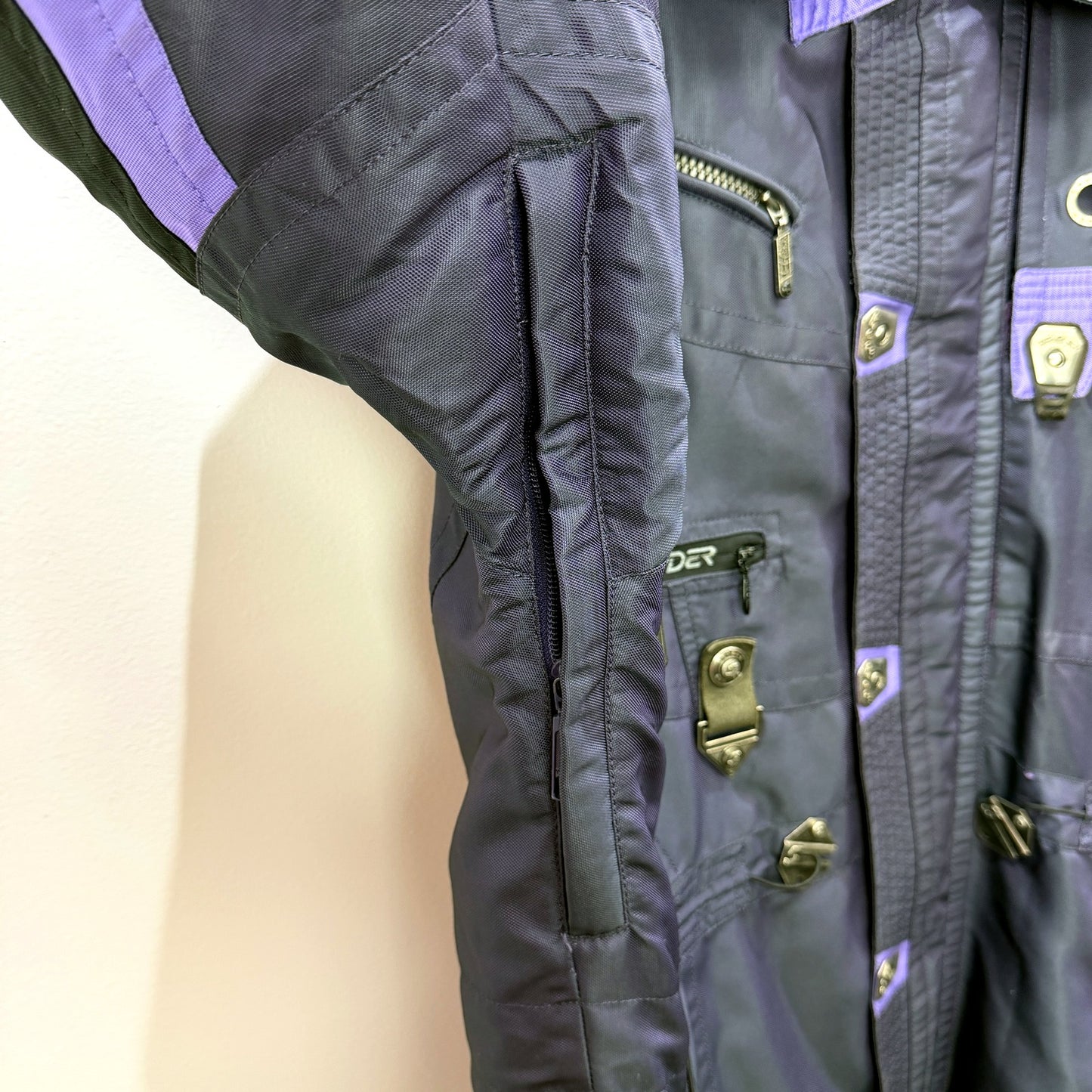 Spyder Mens Hooded Nylon Motorcycle Jacket in Black and Purple, Size M