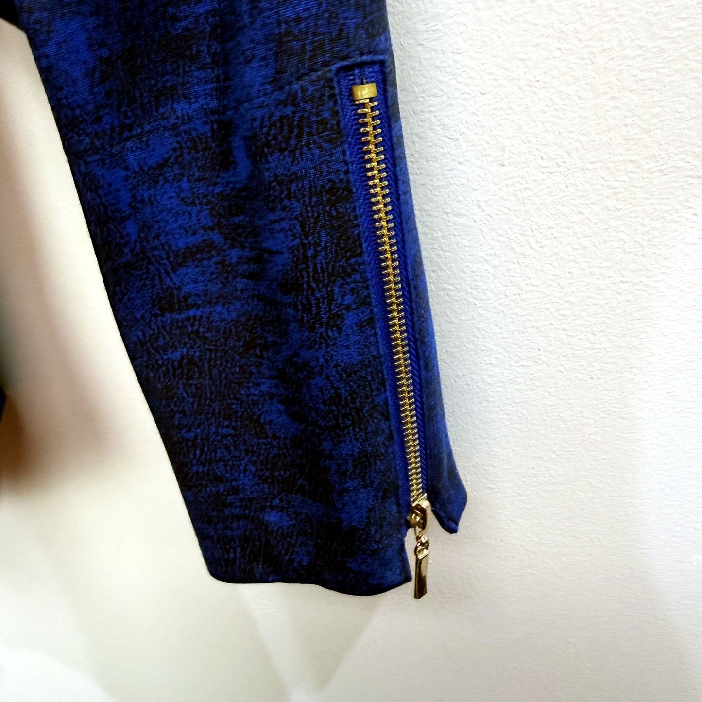 Motto Womens Textured Moto Jacket in Blue with Zip-Up Closure, Rayon, Size 12
