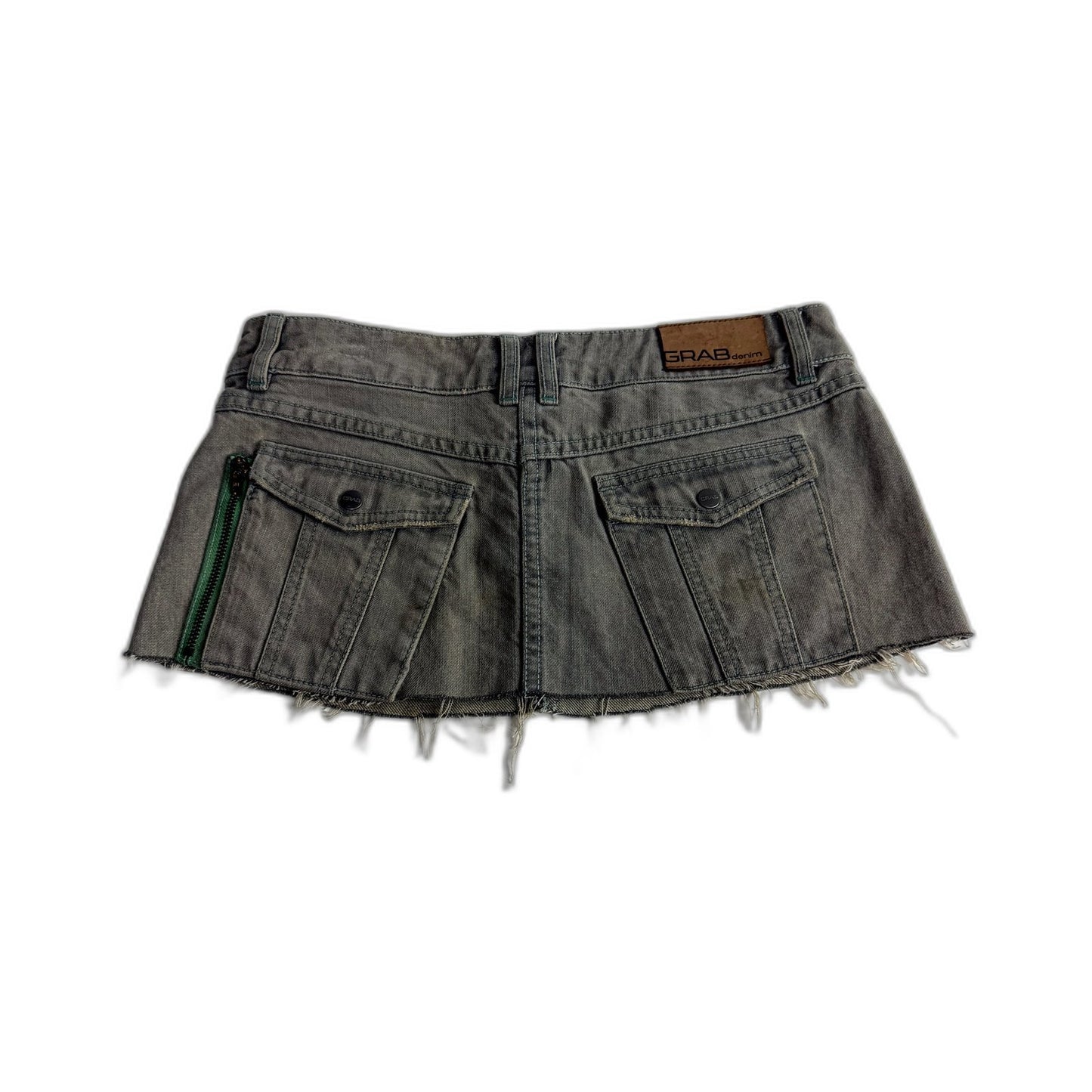 Gray Distressed Denim Skirt Womens with Frayed Hem, Size 10
