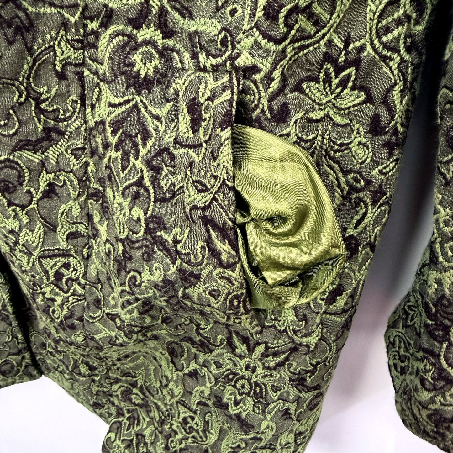 Caroline Morgan Womens Vintage Lace Trim Coat in Green & Black, Size Large