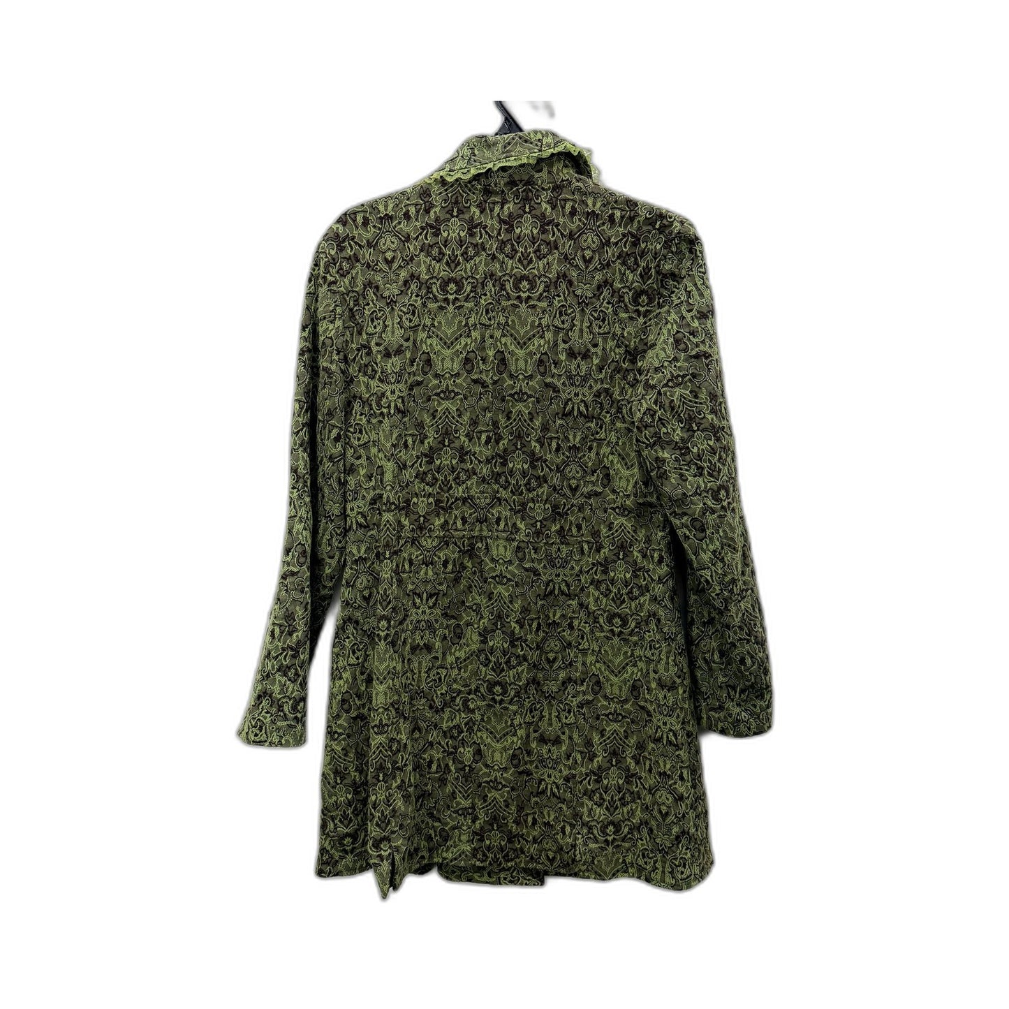 Caroline Morgan Womens Vintage Lace Trim Coat in Green & Black, Size Large