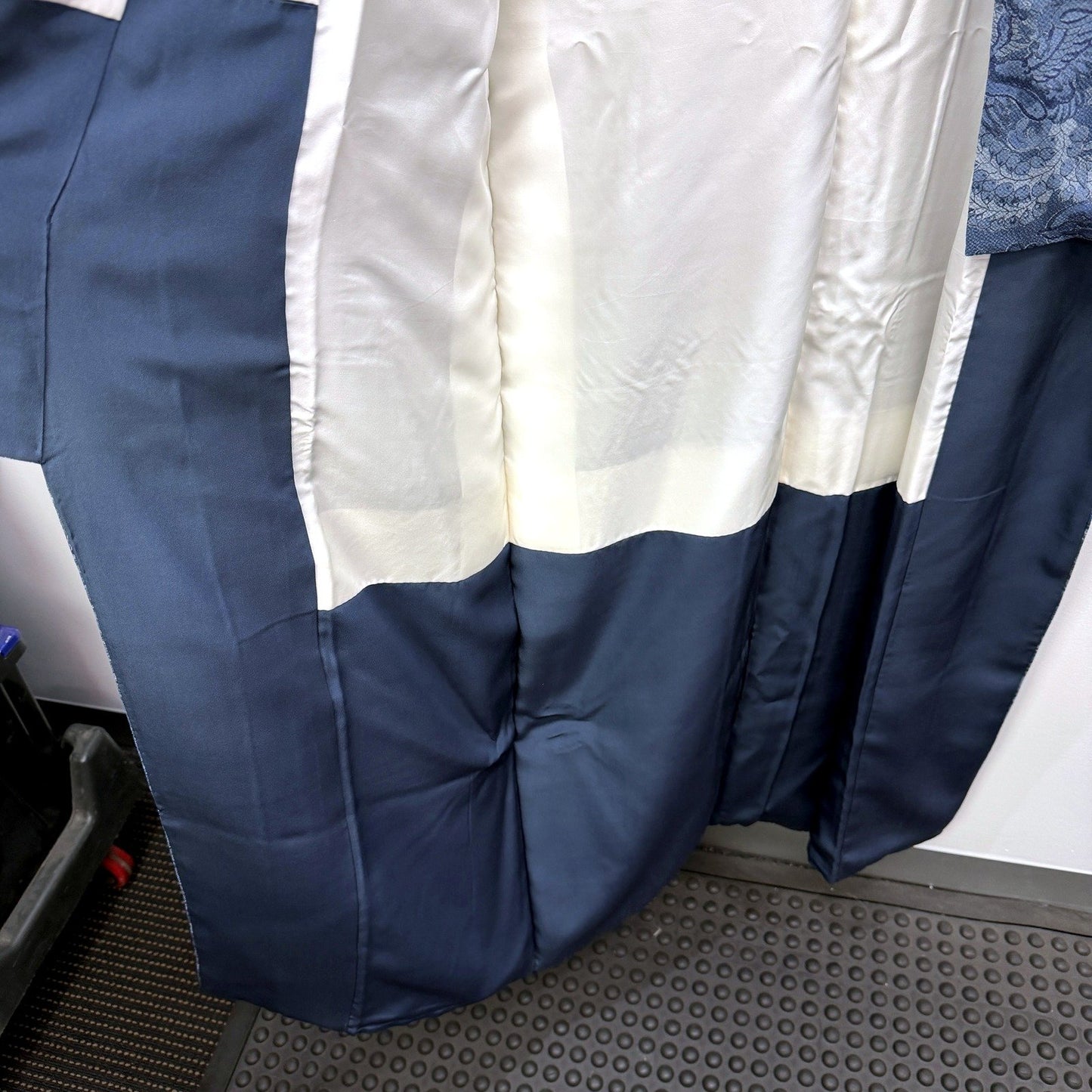 Japanese Mens Jacquard Kimono Duel Layer Winter Robe Navy Blue White Size Large