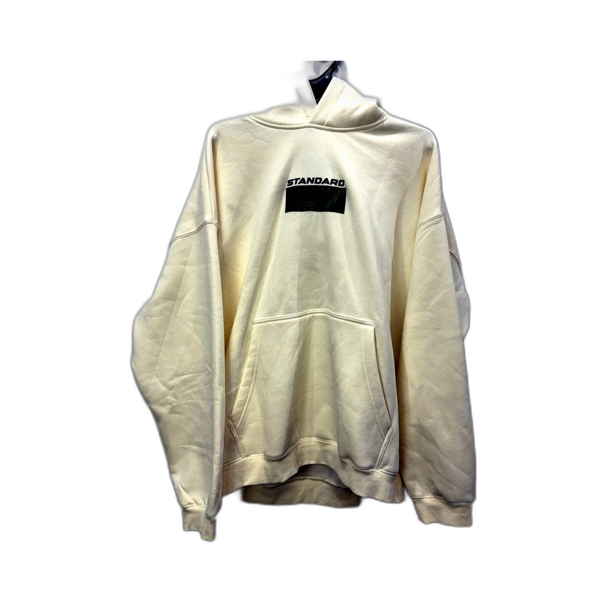 Standard Mens Pullover Hoodie with Graphic Print in Cream, Size XL NEW