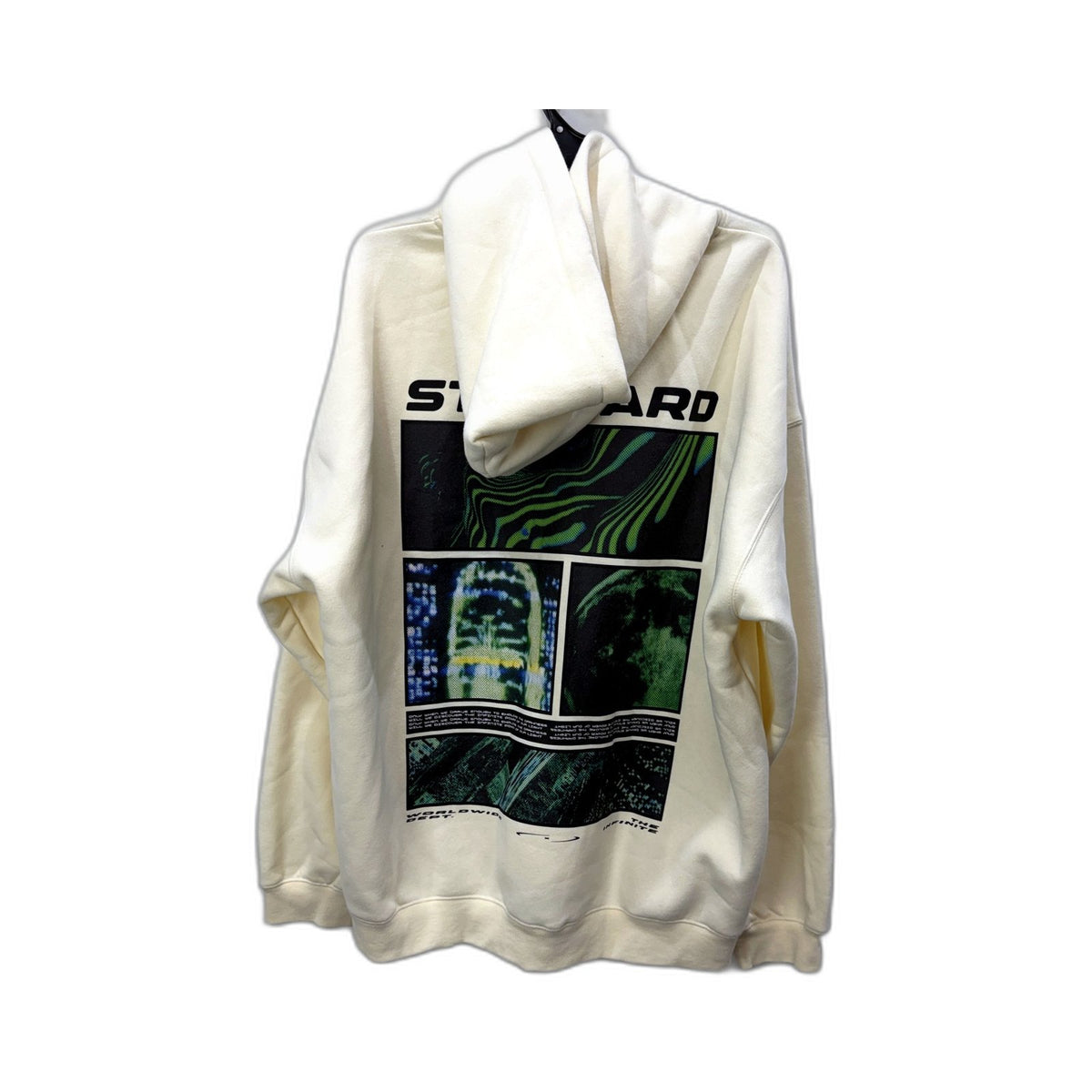 Standard Mens Pullover Hoodie with Graphic Print in Cream, Size XL NEW